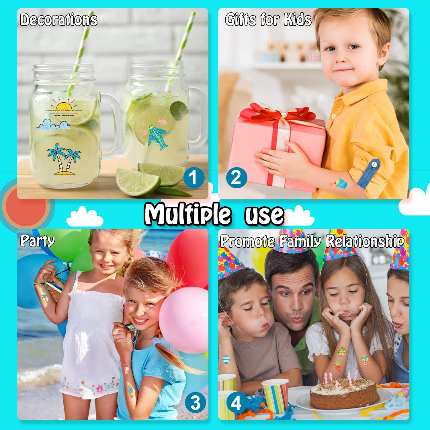 Partywind 28 Sheets Glitter Hawaiian Temporary Tattoos for Kids