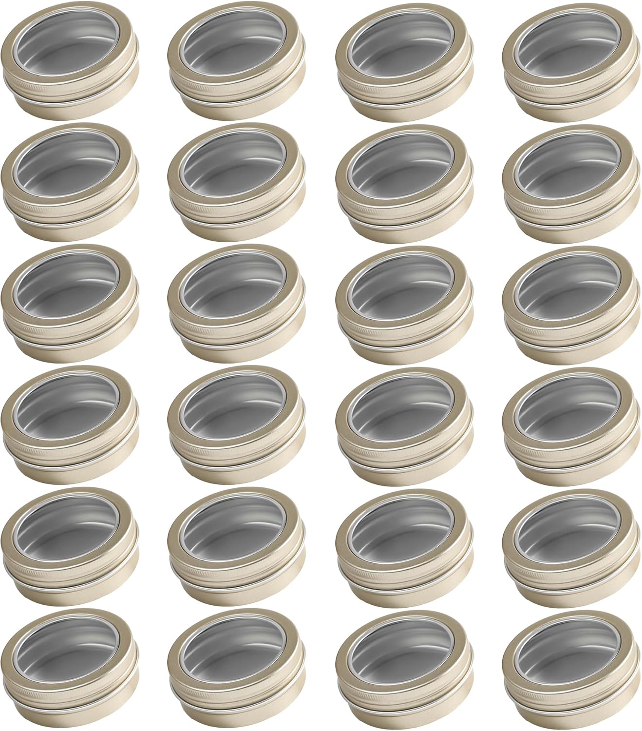 24 Pack 2 Ounce Aluminum Tin Jars with Clear Screw Lid and Labels