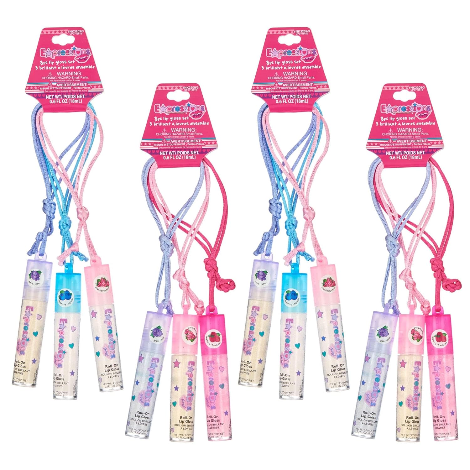 12pc Fruit Flavored Lip Gloss Necklace Set