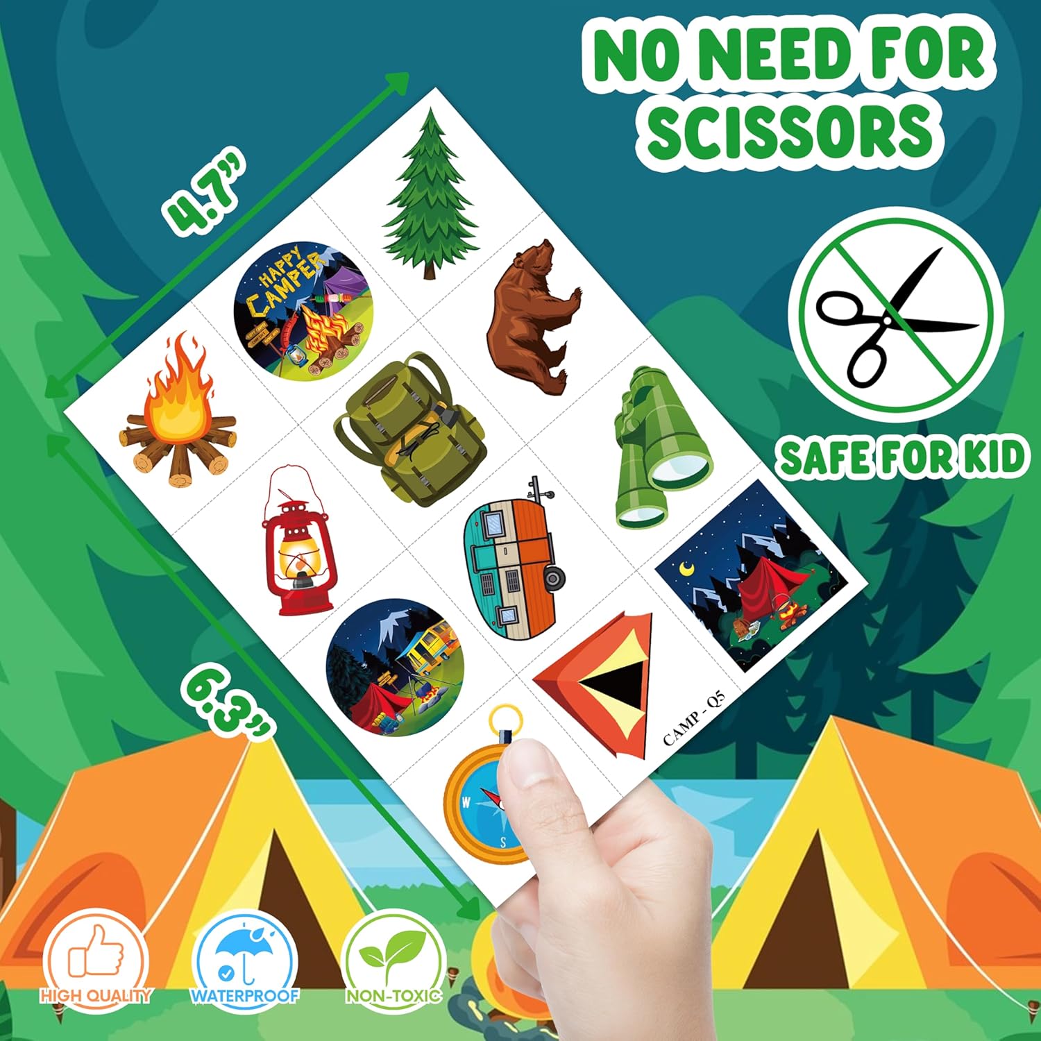 96 PCS Camp Themed Temporary Tattoos for Kids