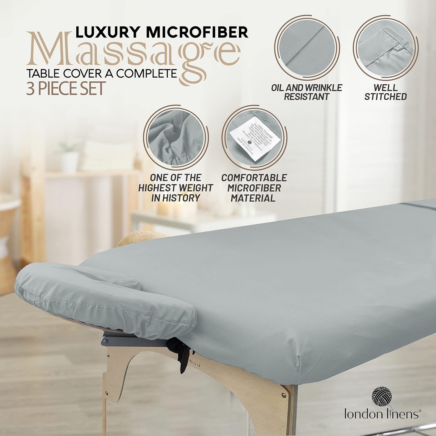 LONDON LINENS 3 Piece Massage Table Sheets Set - Soft Microfiber