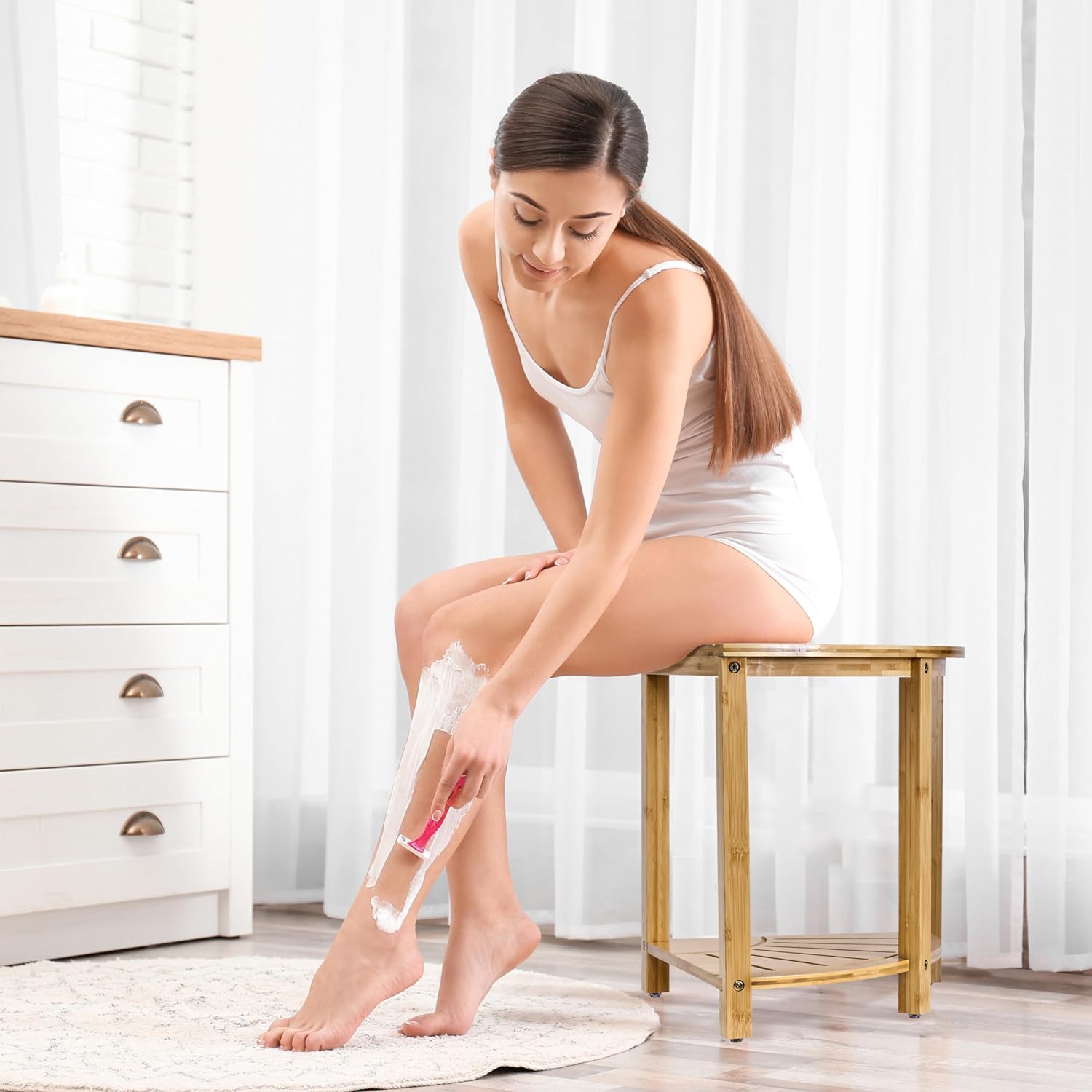 Sorbus Bamboo Shower Stool with Shelf