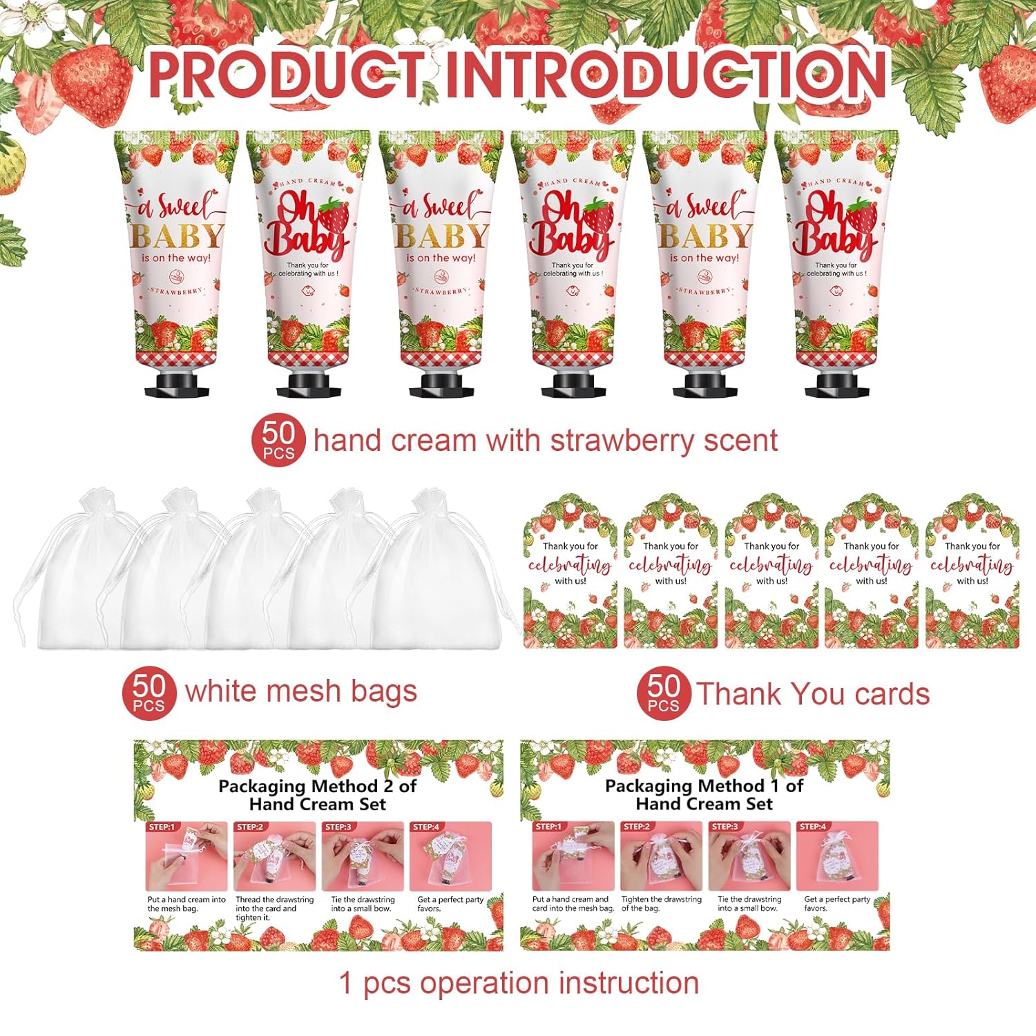 50 Pack Strawberry Hand Cream Gift Sets