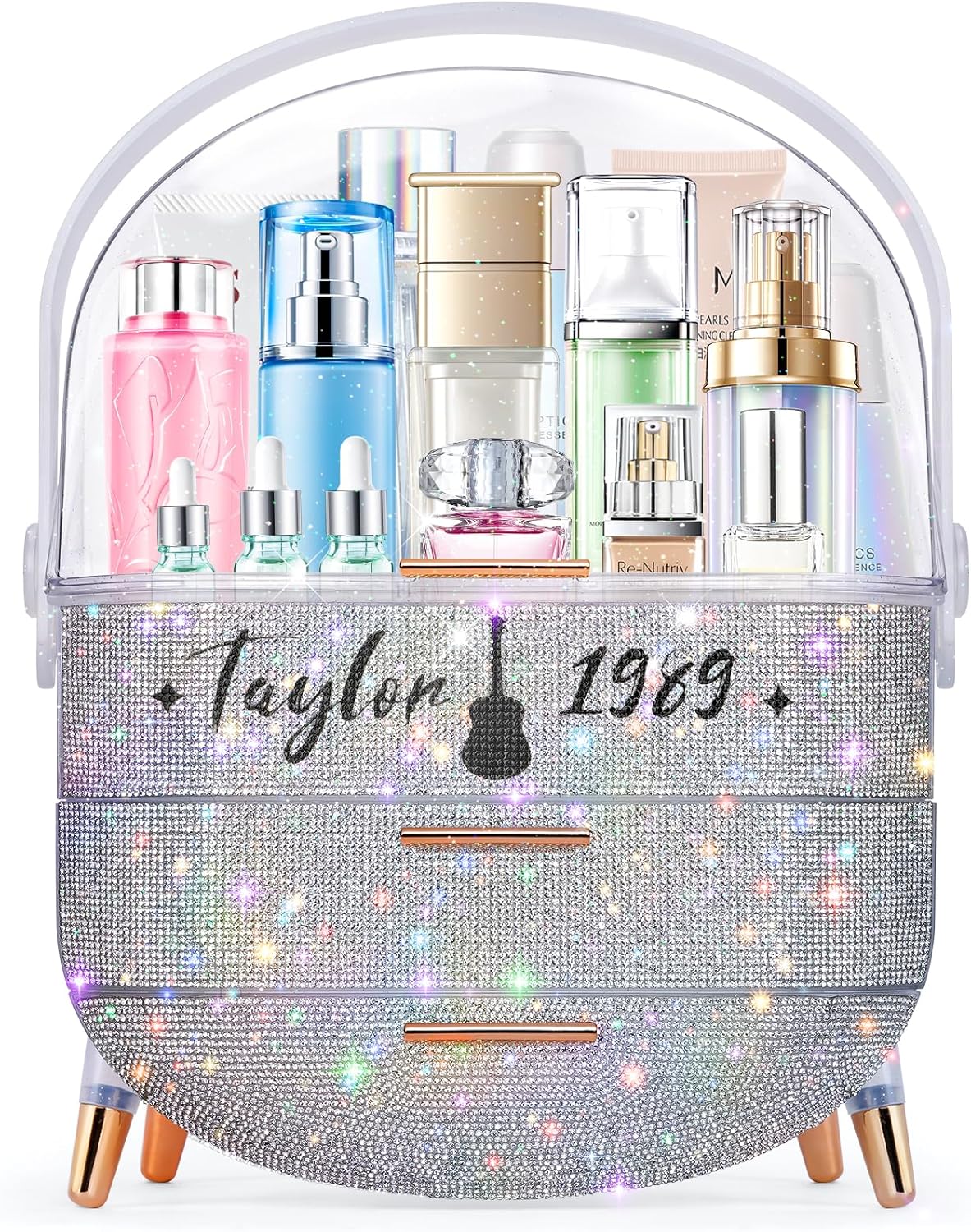 Teen Girls Makeup Organizer with Clear Compartment and Drawers