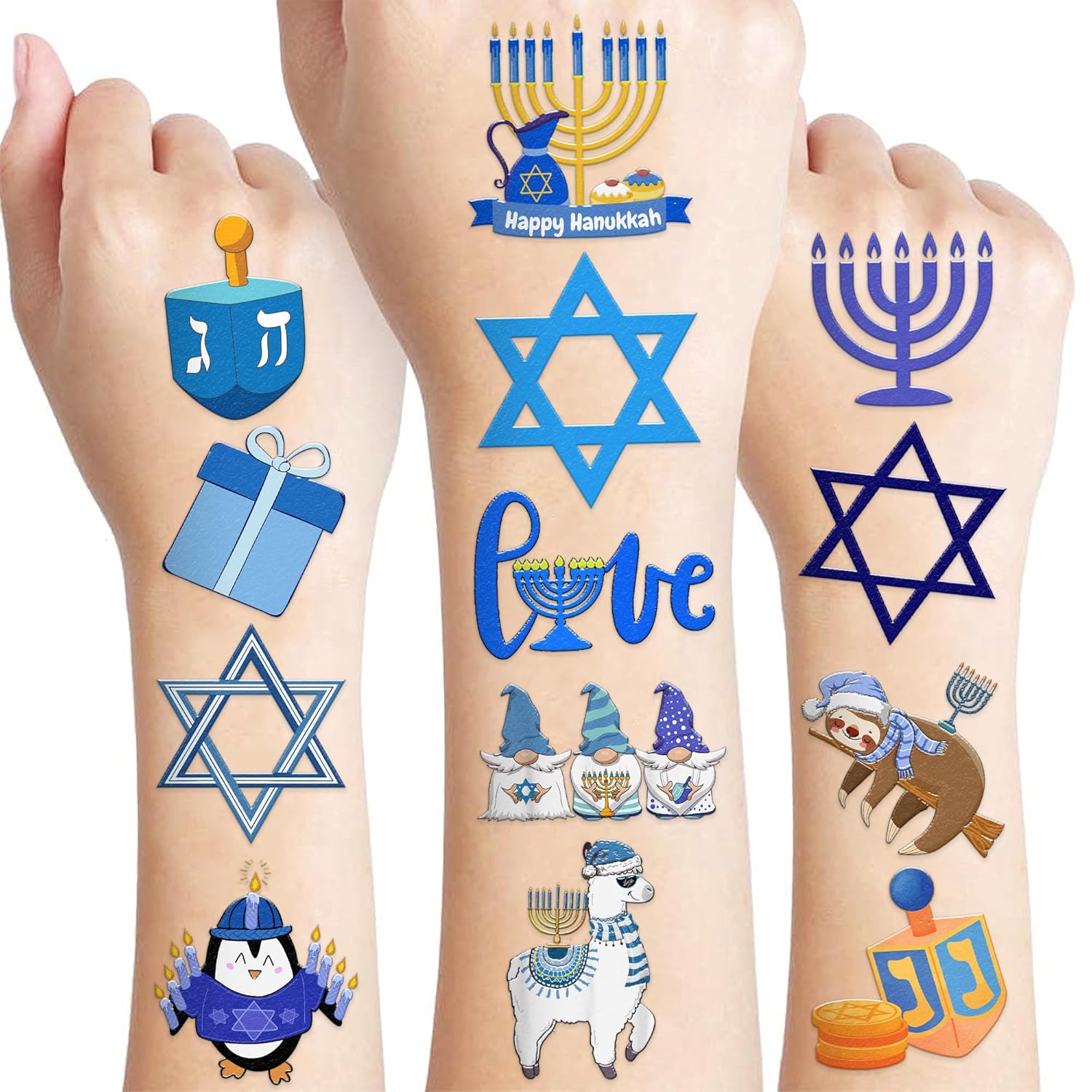 100 PCS Happy Hanukkah Temporary Tattoos Sticker