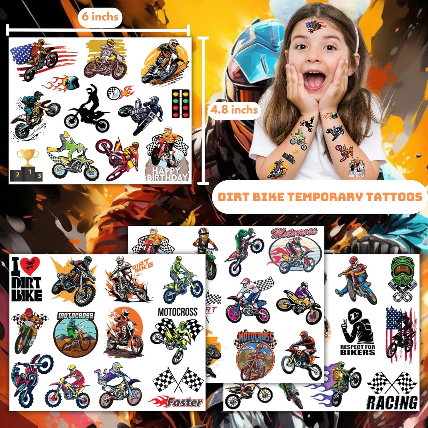 CAVALATAT Dirt Bike Temporary Tattoos for Kids 50PCS