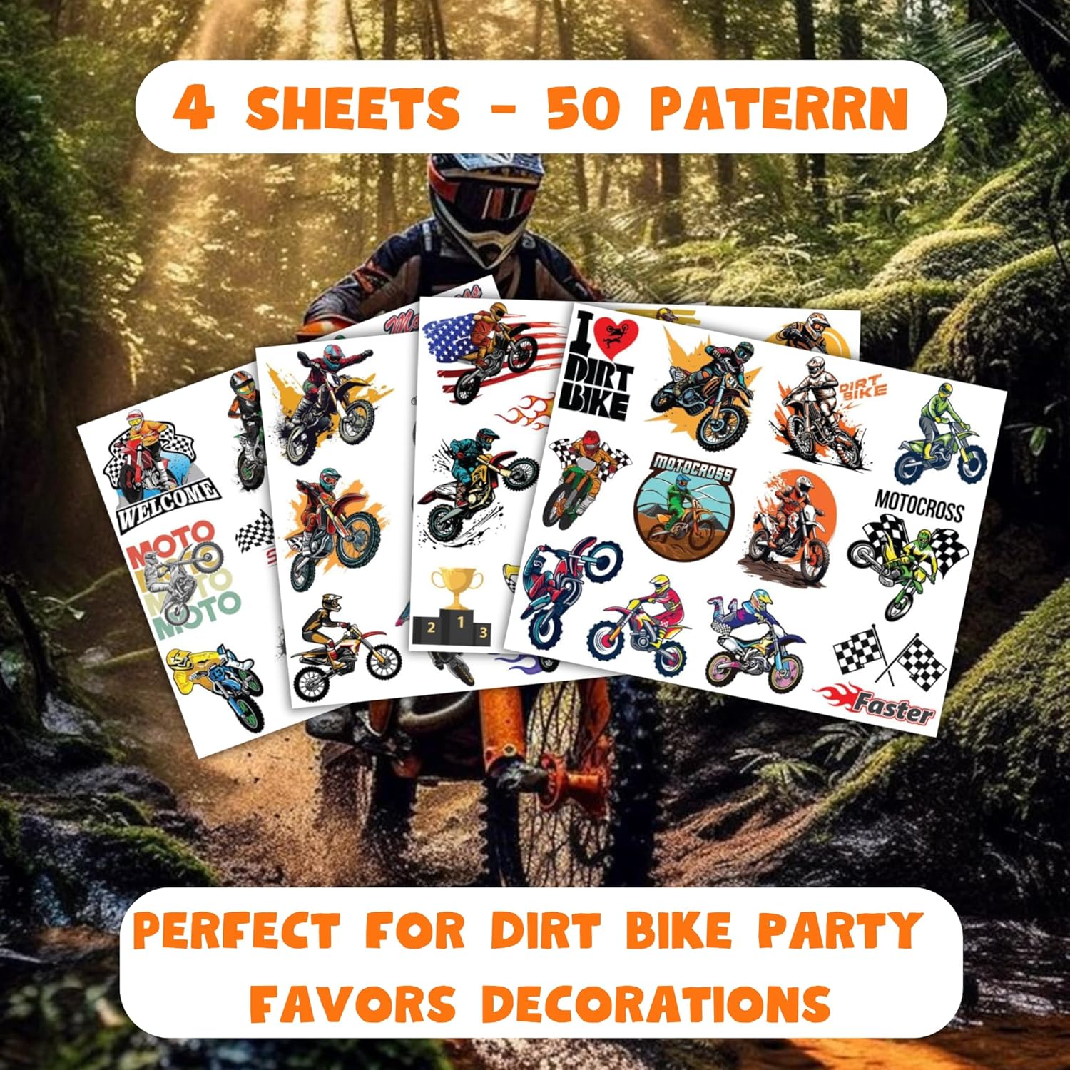CAVALATAT Dirt Bike Temporary Tattoos for Kids 50PCS