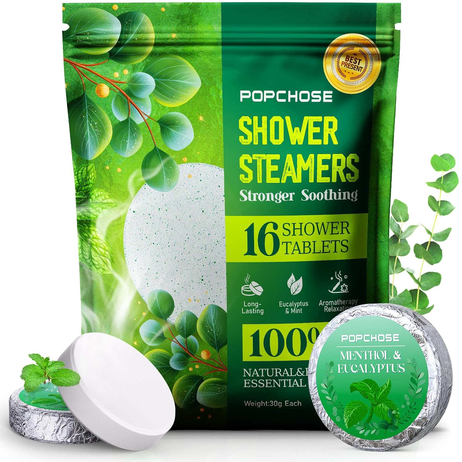 POPCHOSE 16 Pack Eucalyptus Shower Steamers for Relaxation and Natural Relief
