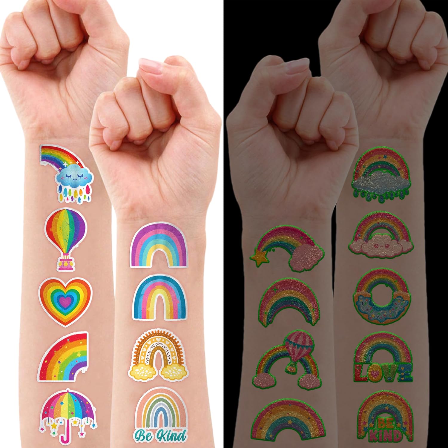96 PCS Rainbow Pastel Temporary Tattoos for Kids 1