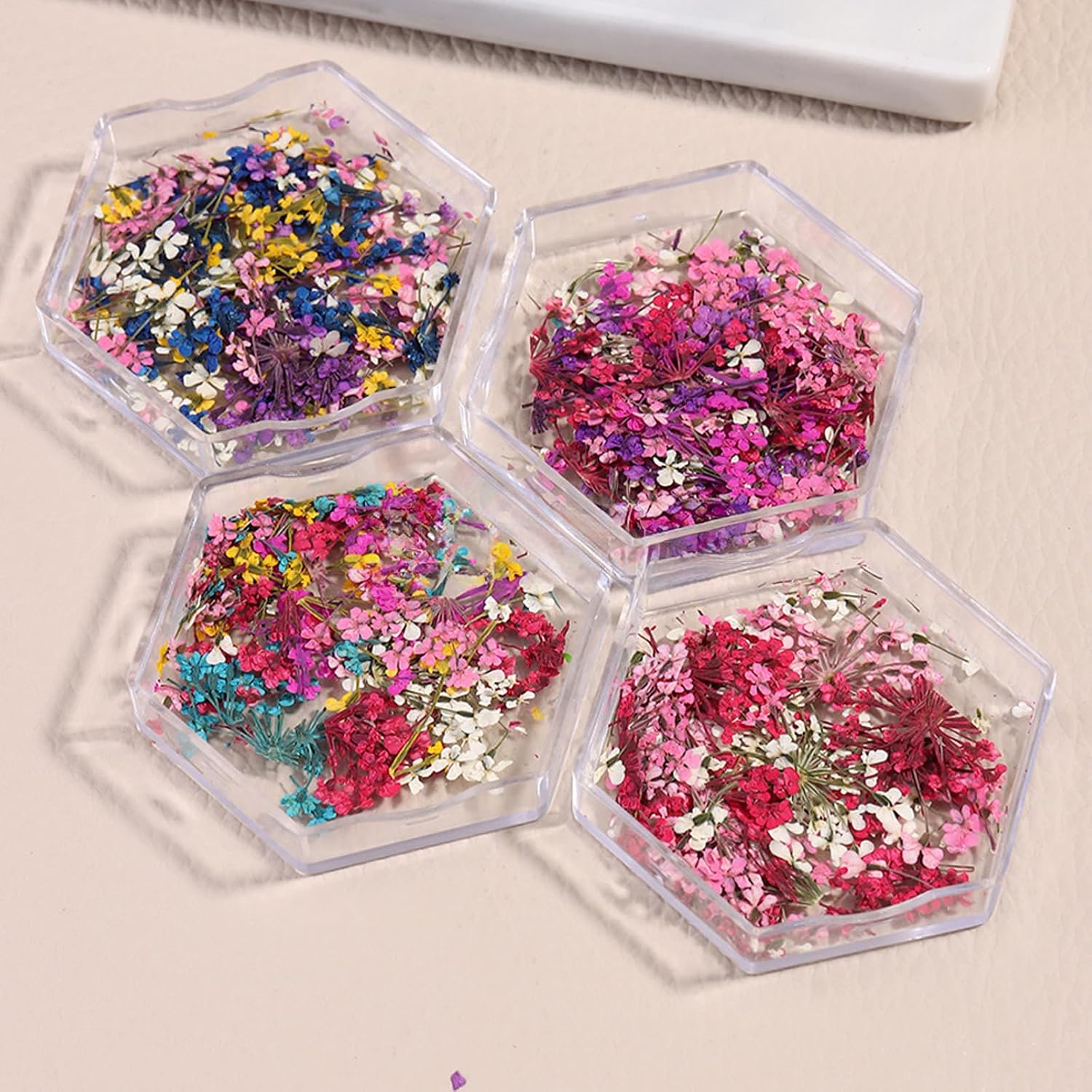 SILPECWEE 4 Boxes 3D Dried Flowers Nail Art Stickers