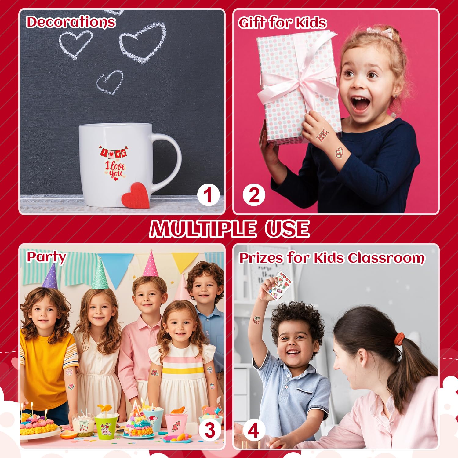 Partywind 560 Style Glow Valentine Tattoos for Kids Party Supplies