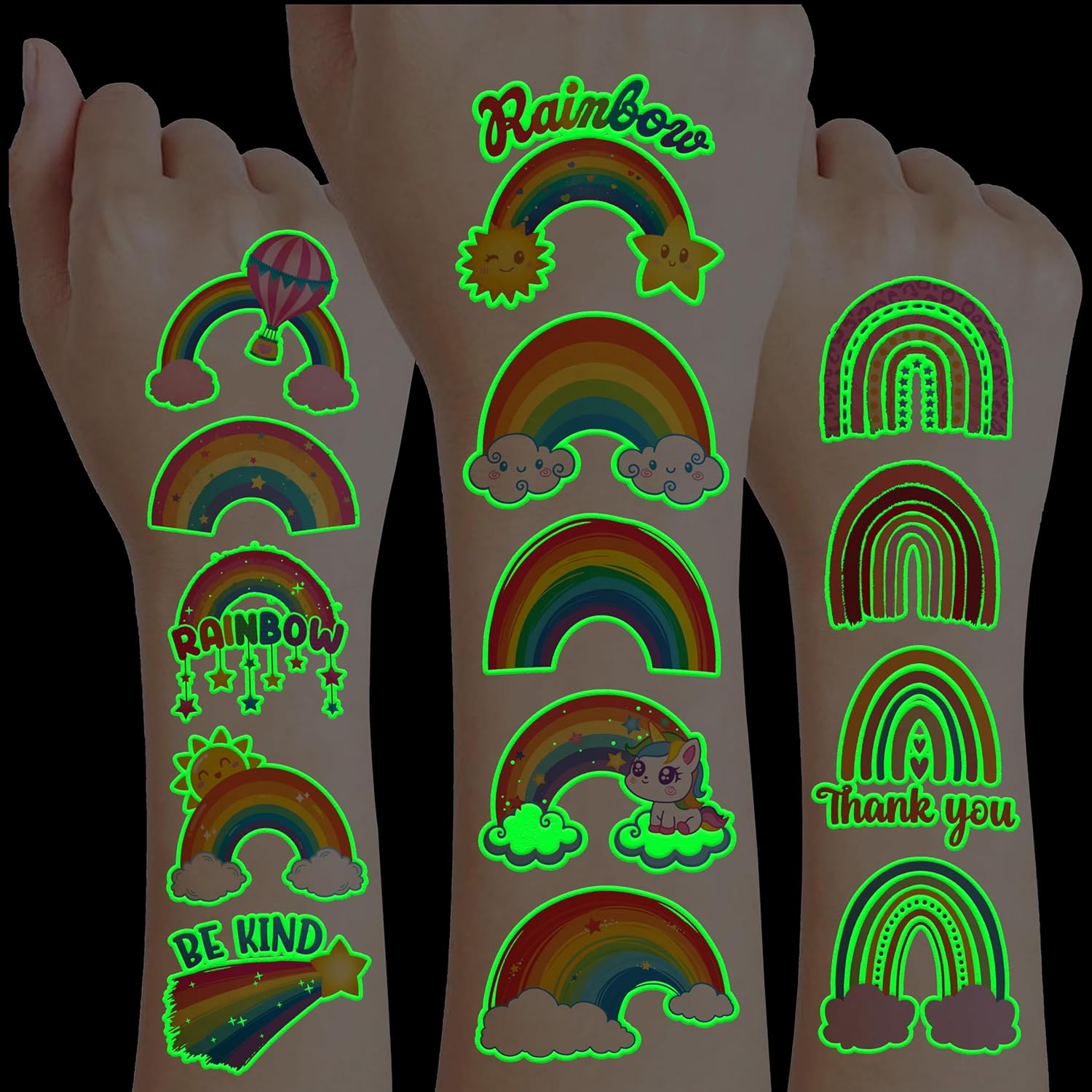 96 PCS Rainbow Pastel Temporary Tattoos for Kids 1