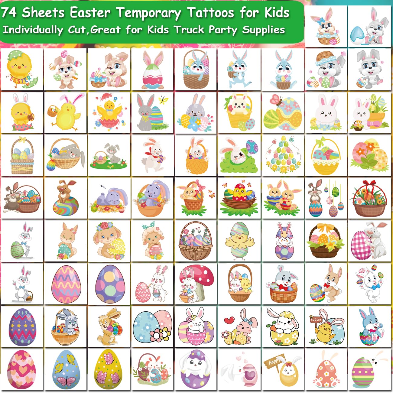 CHARLENT Easter Temporary Tattoos for Kids Party Supplies