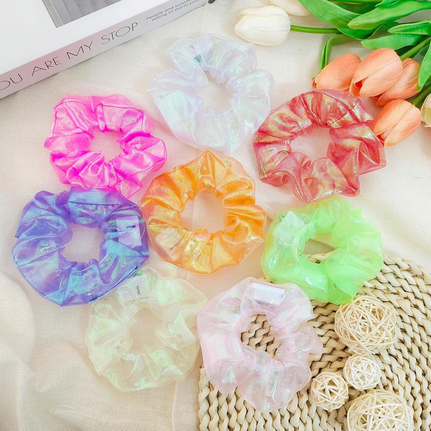 Asawira 8 Pcs Light Up Mermaid Scrunchies for Girls and Women