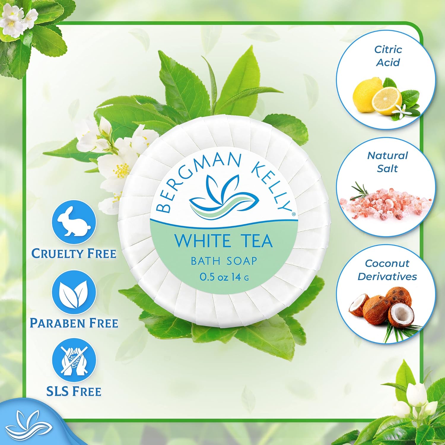 Bergman Kelly Hotel Soap Bars - White Tea 05 oz 100 PK