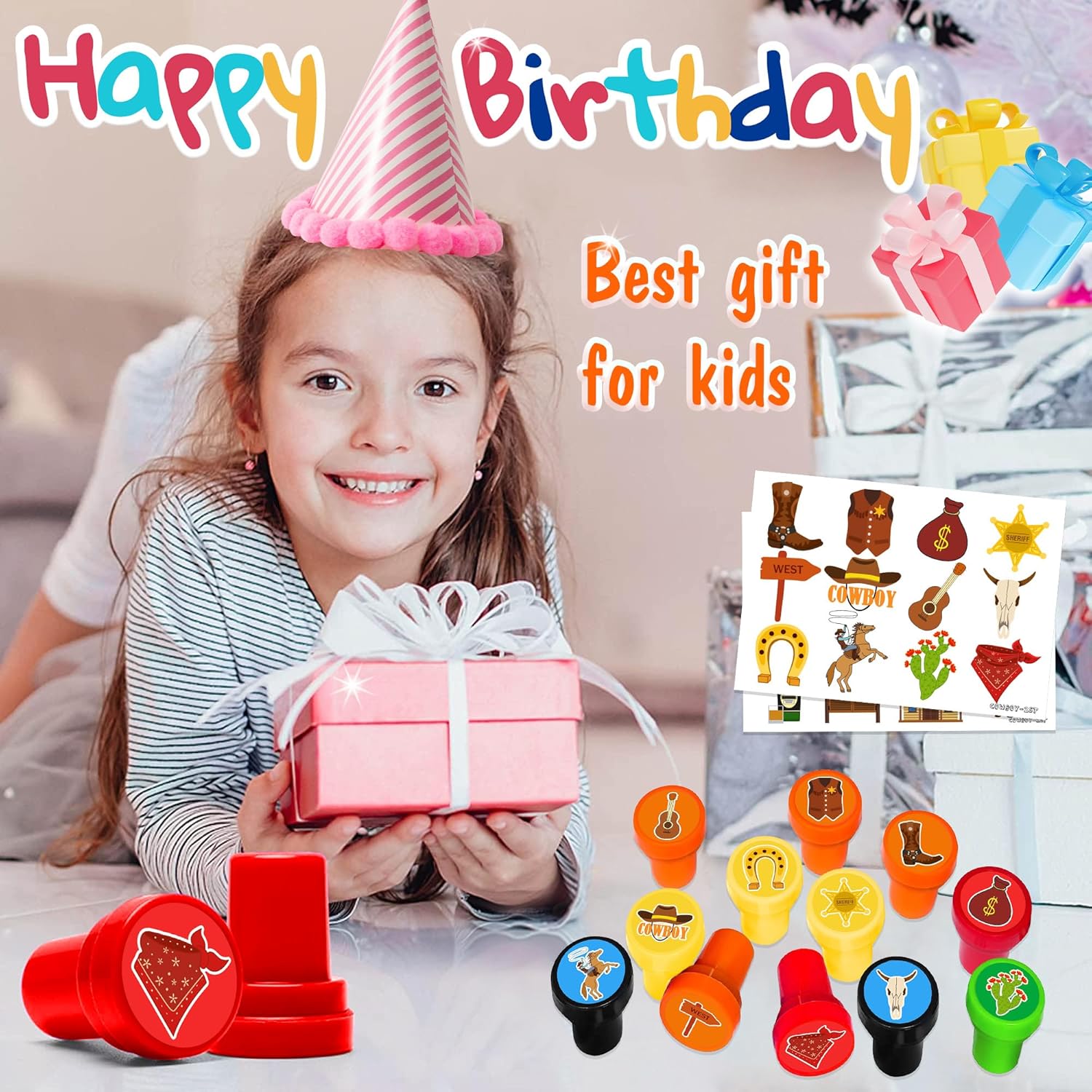 36PCS Cowboy Party Favors with Temp Tattoos and Stamps