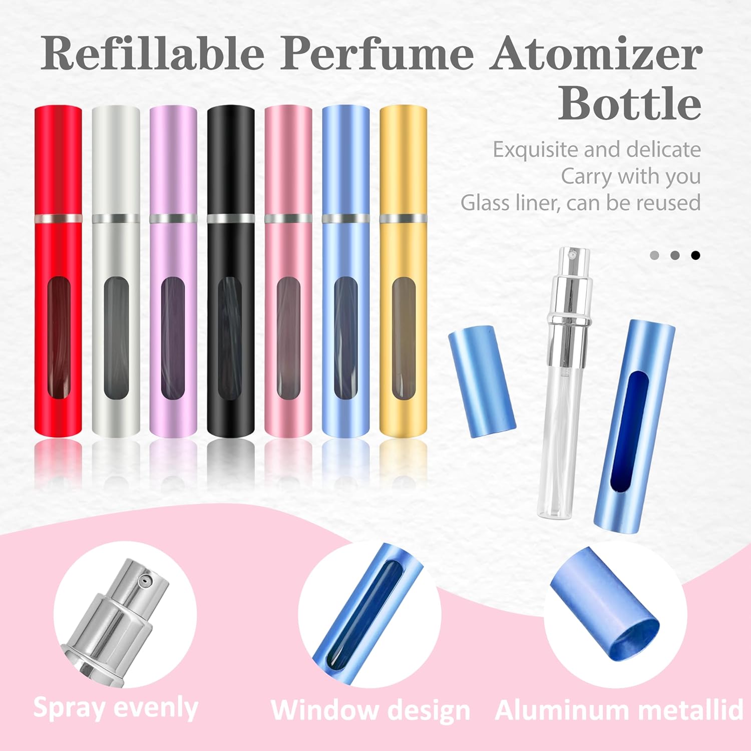 2 Pack Refillable Mini Perfume Atomizer Bottles Portable Travel Spray Dispensers 5ml
