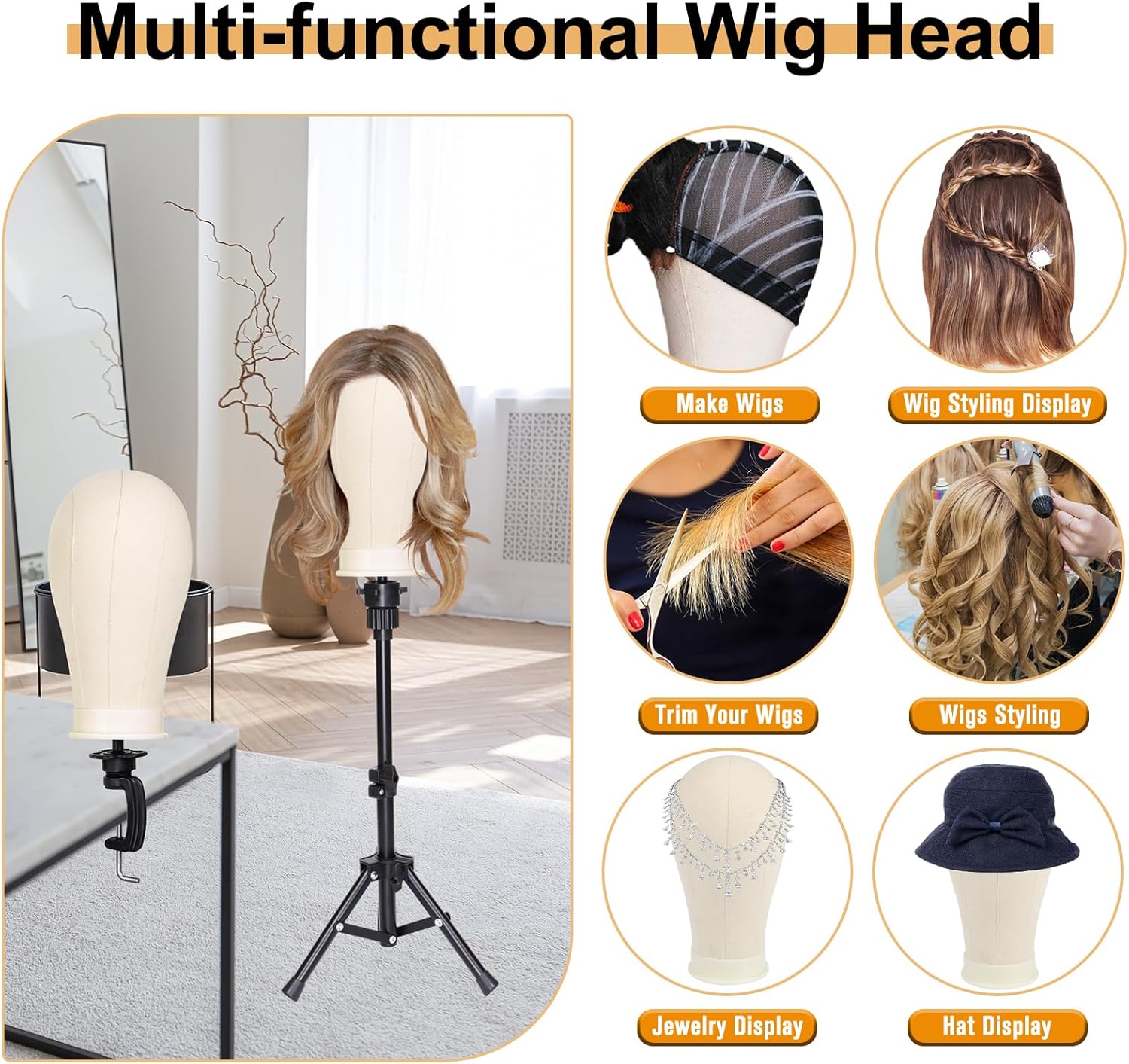 PWEOUKE 23 Inch Wig Stand Tripod with Head Set