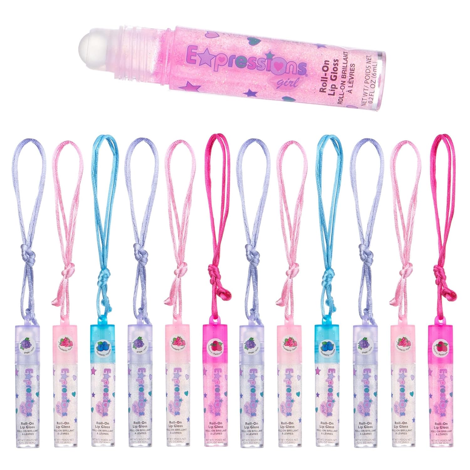 12pc Fruit Flavored Lip Gloss Necklace Set