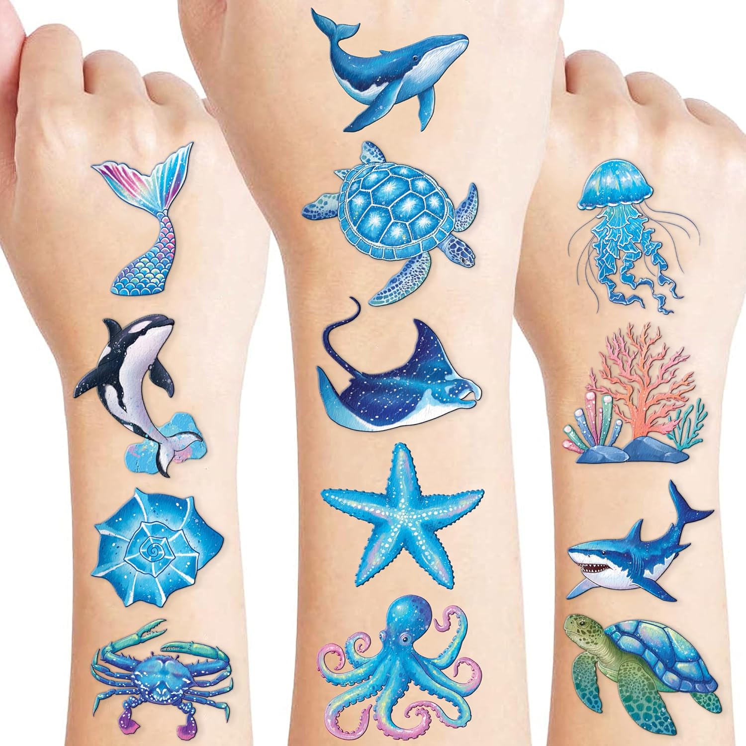 96 PCS Ocean Sea Animal Temporary Tattoos for Kids