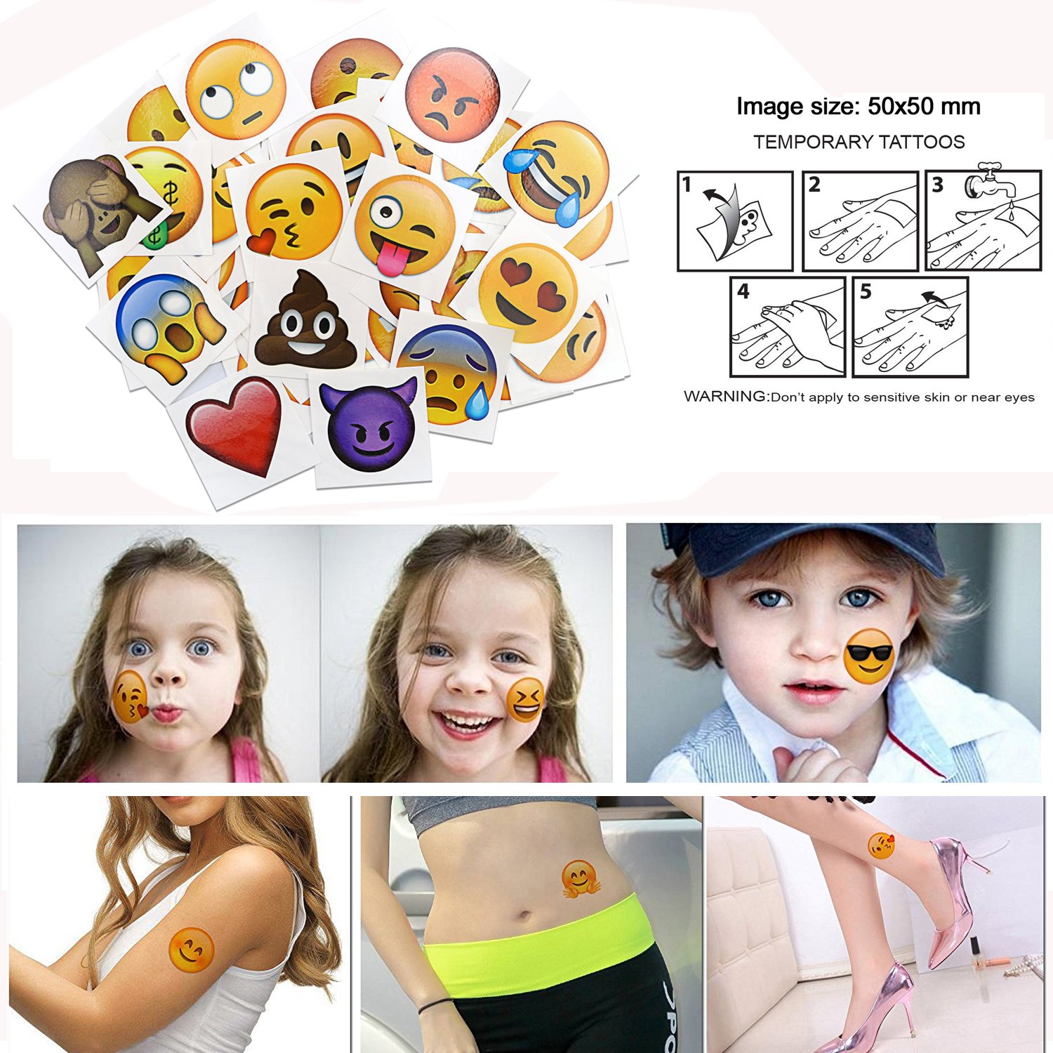 Konsait 160pcs 2inch Emoticon Temporary Tattoos