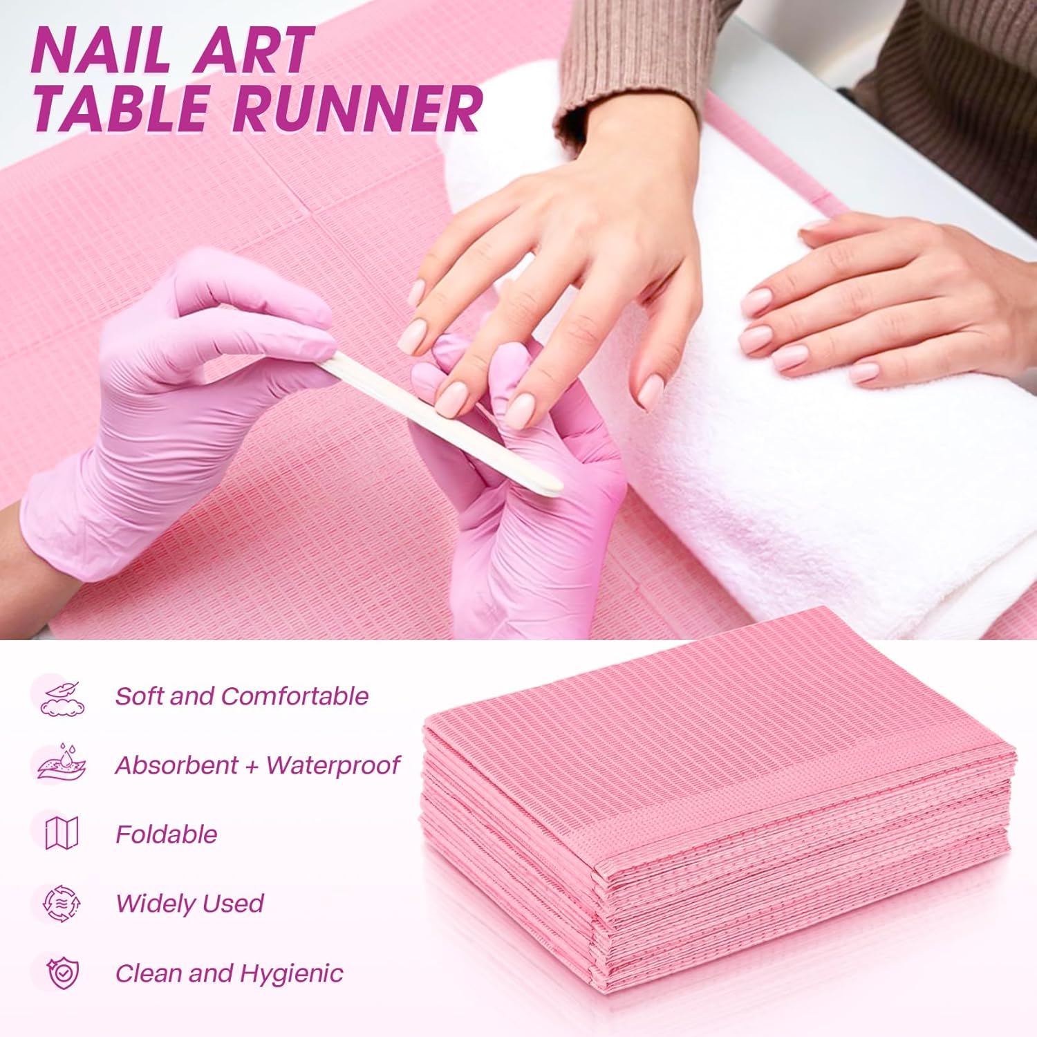 50Pcs Disposable Nail Art Table Towels 3 Ply Waterproof