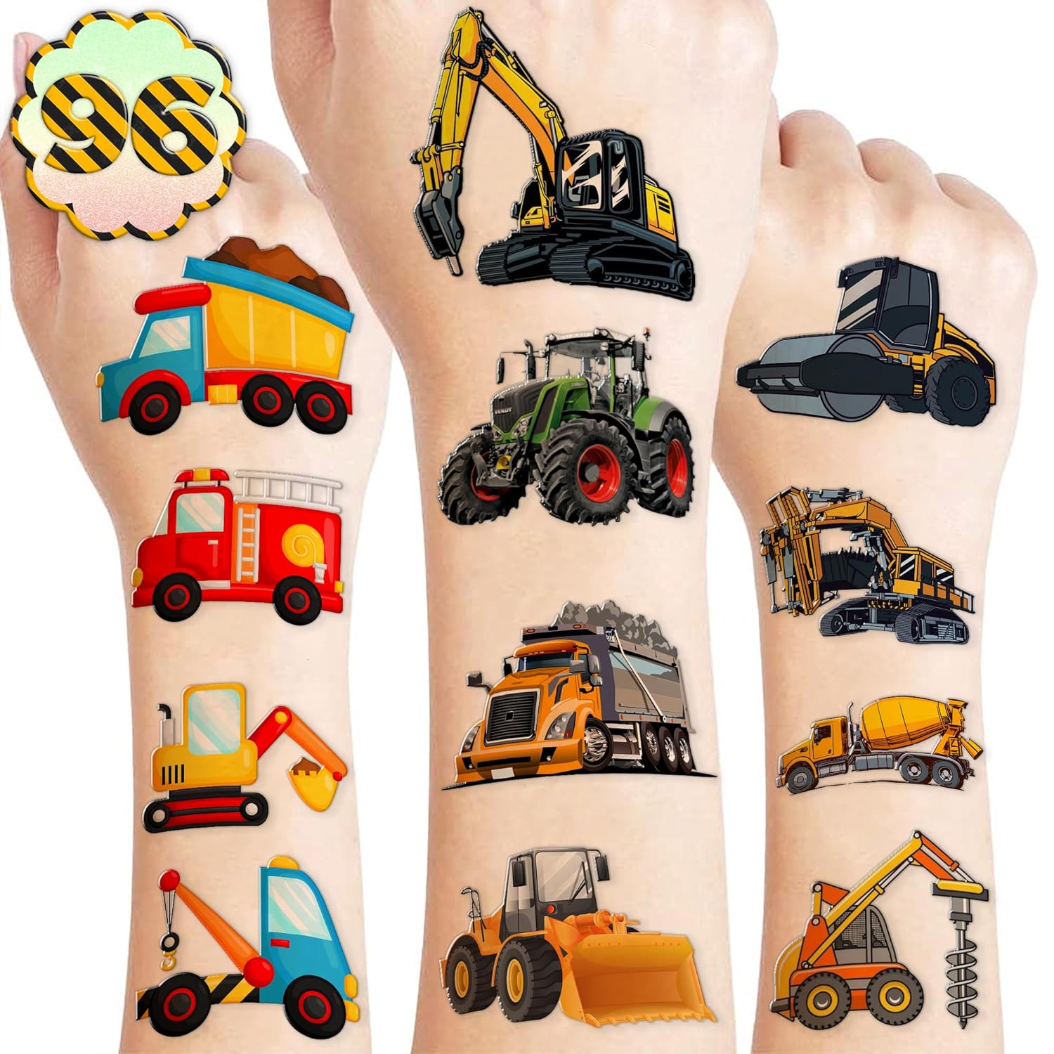 Construction Themed Temporary Tattoos for Kids 96PCS