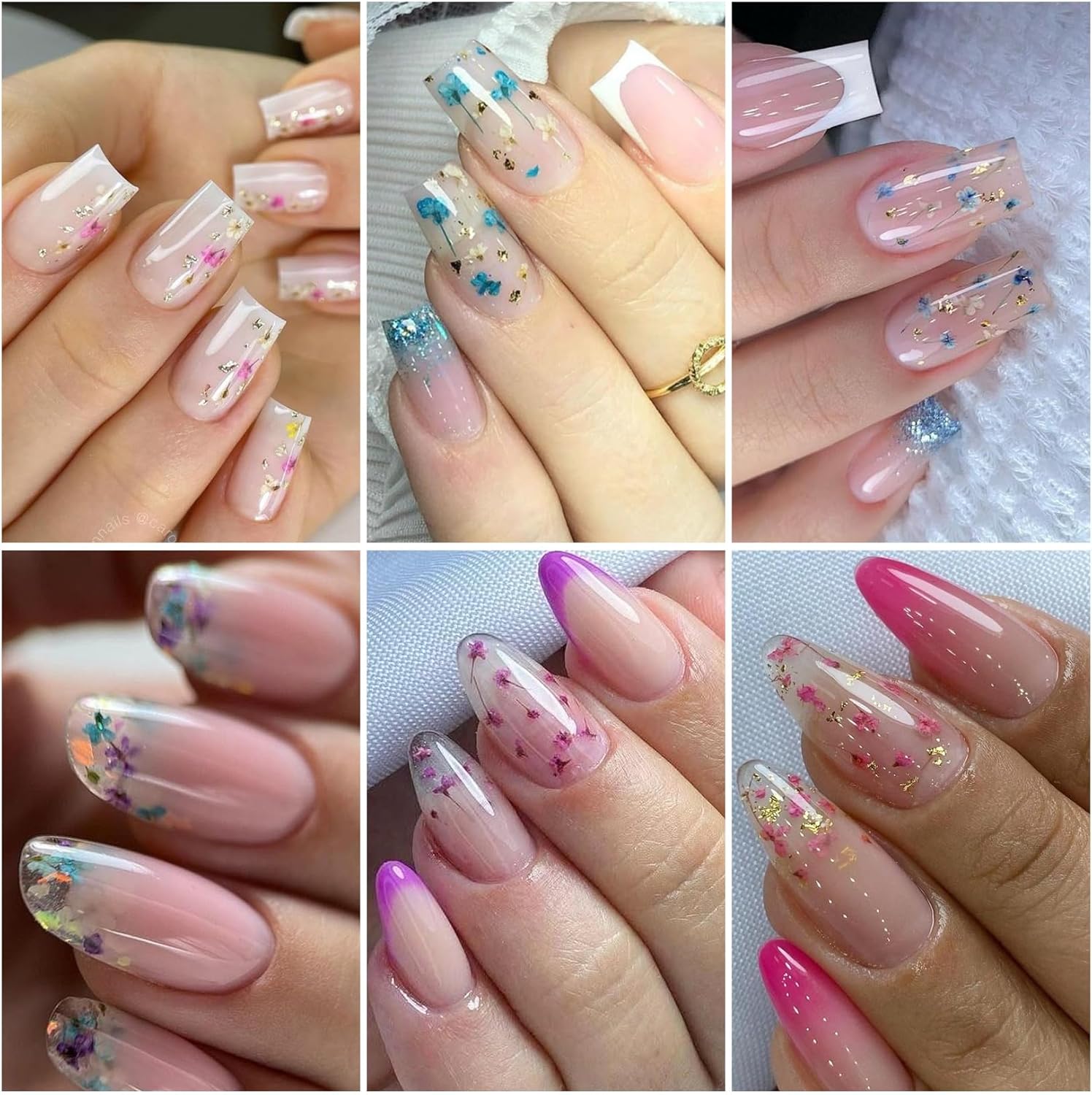 Dried Flowers Nail Art Stickers 6 Boxes with Tweezers
