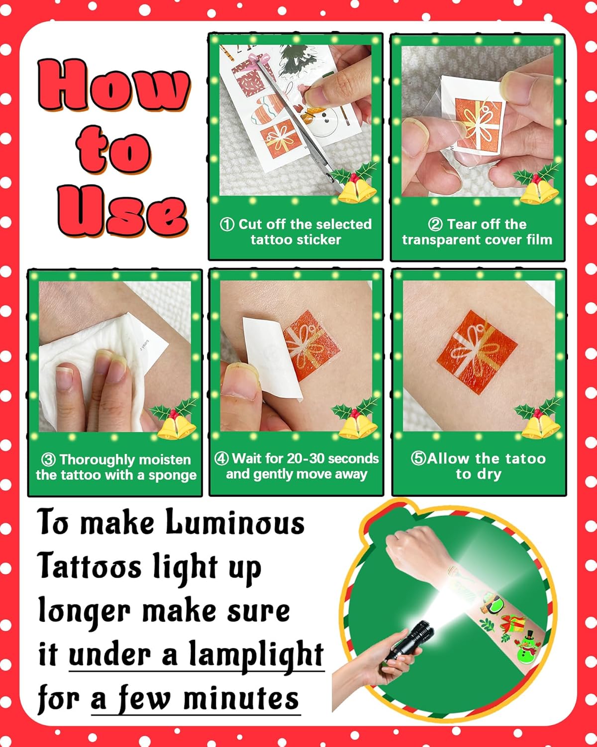 260 Styles Luminous Christmas Temporary Tattoos for Kids