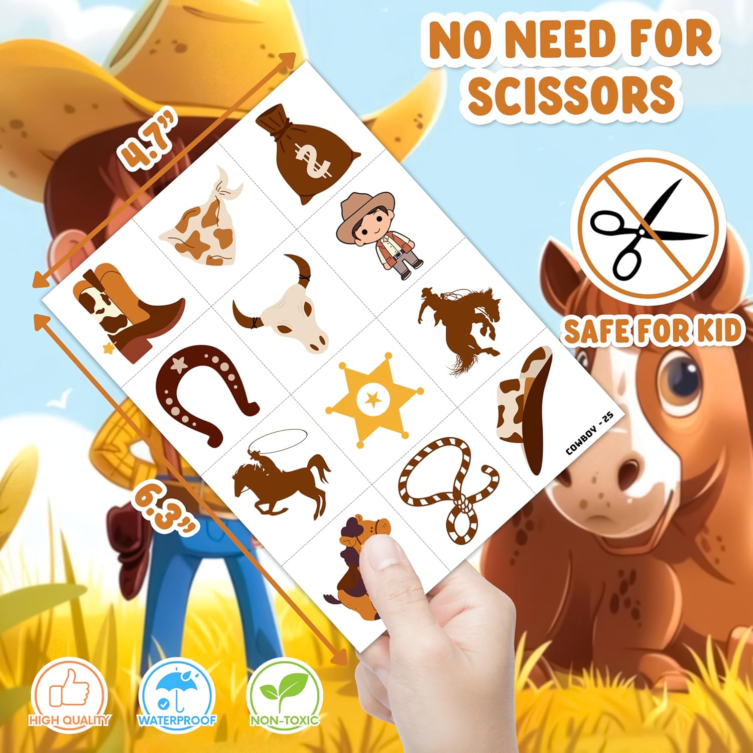 48PCS Cowboy Party Favors - Stick Hands Tattoos