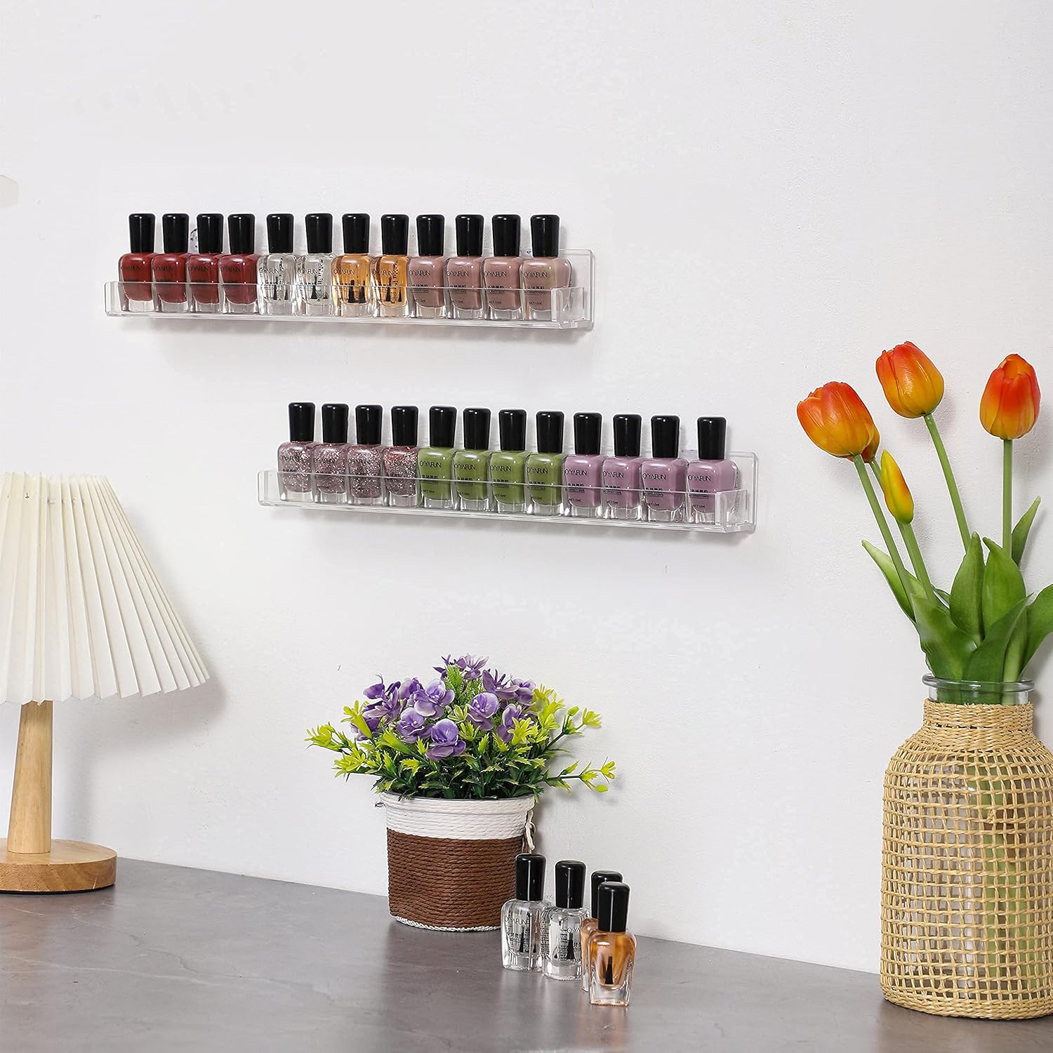 4 Pack Clear Acrylic Nail Polish Wall Shelves