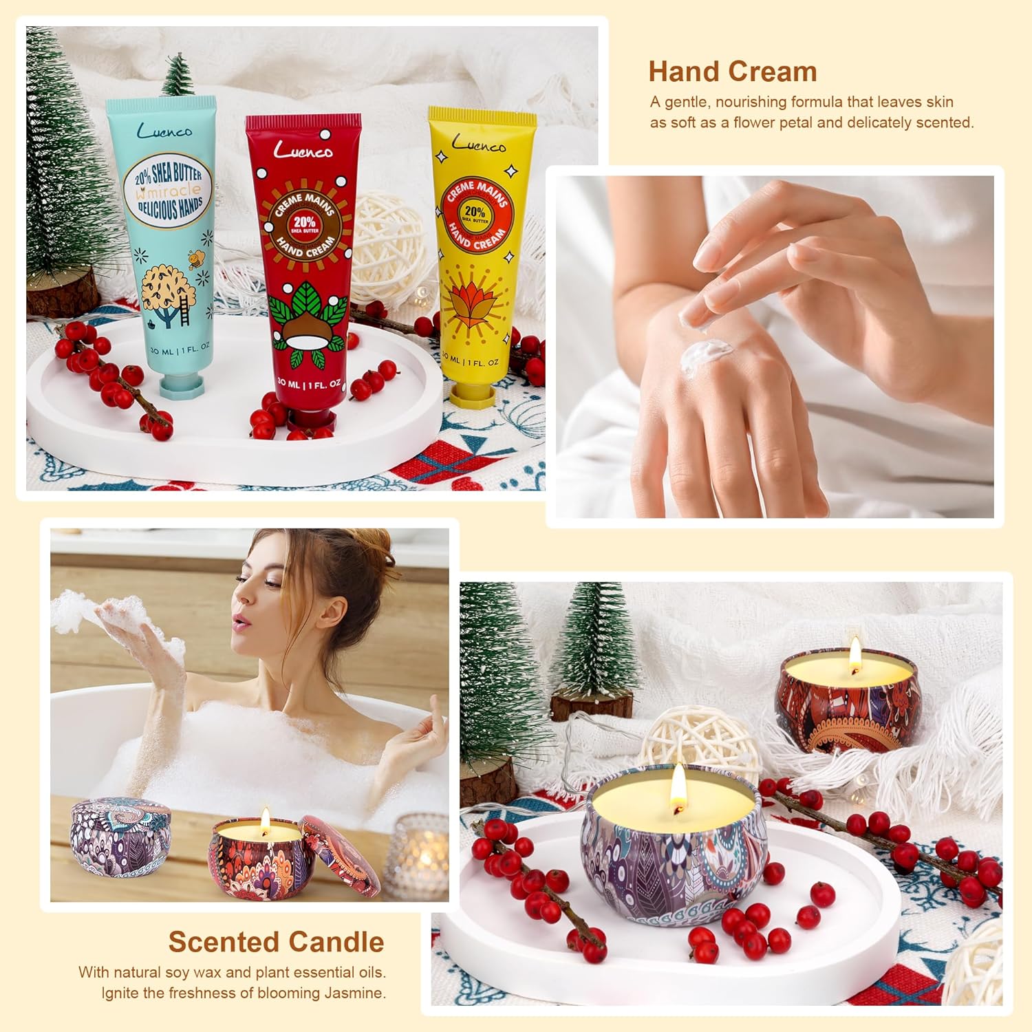 Scented Candle Hand Lotion Gift Set for Women