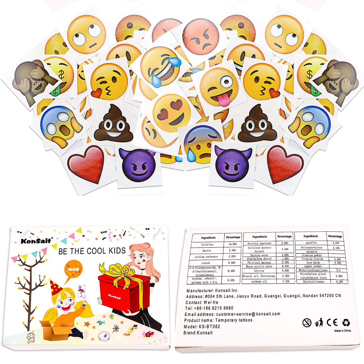 Konsait 160pcs 2inch Emoticon Temporary Tattoos