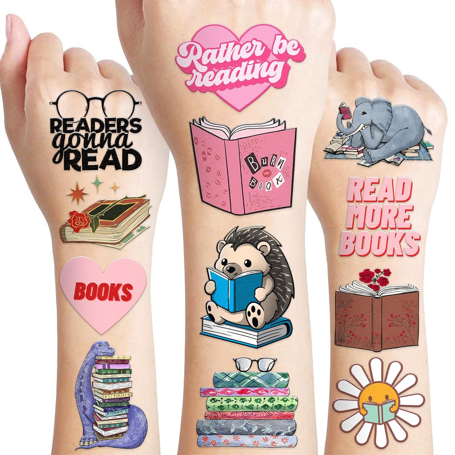 96 Pcs Book Themed Temporary Tattoos Sticker Sheet Set