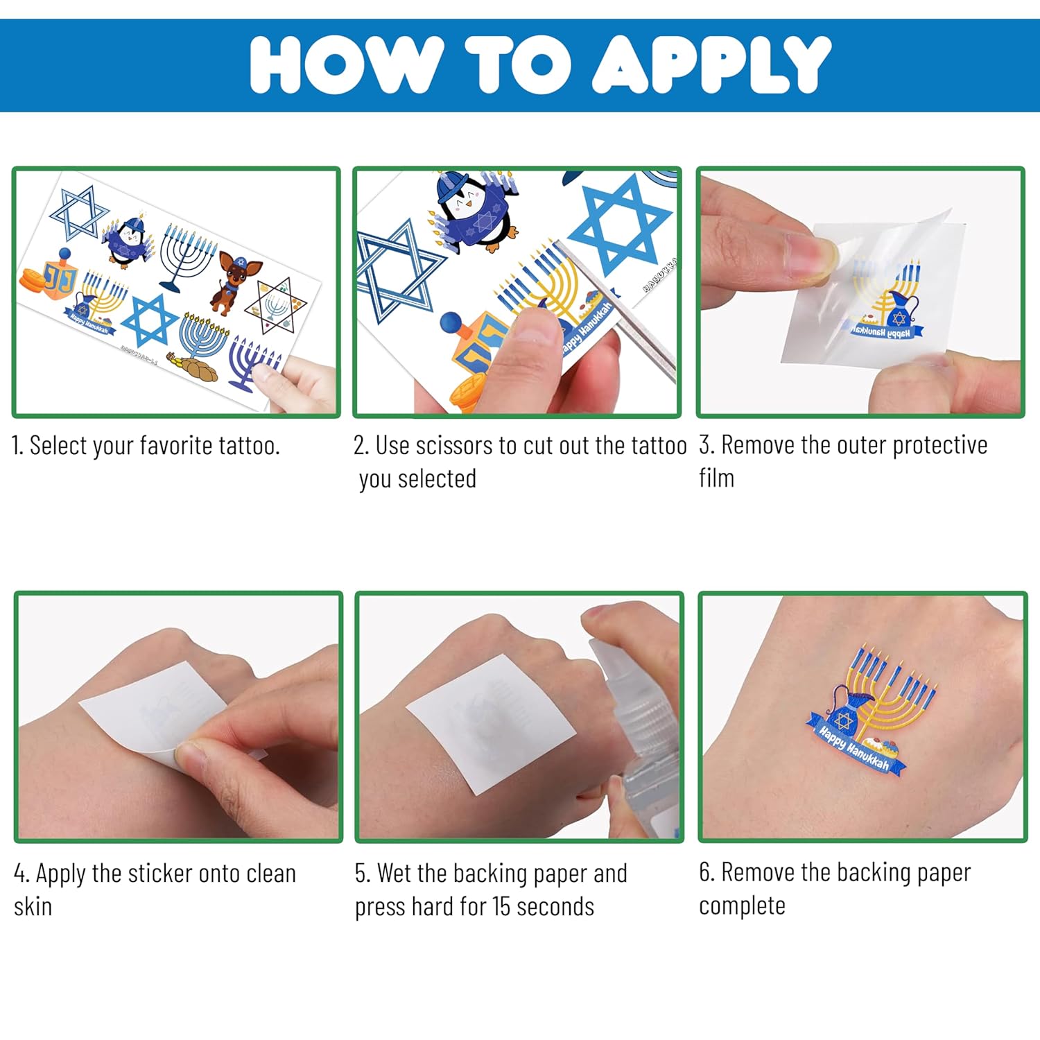100 PCS Happy Hanukkah Temporary Tattoos Sticker