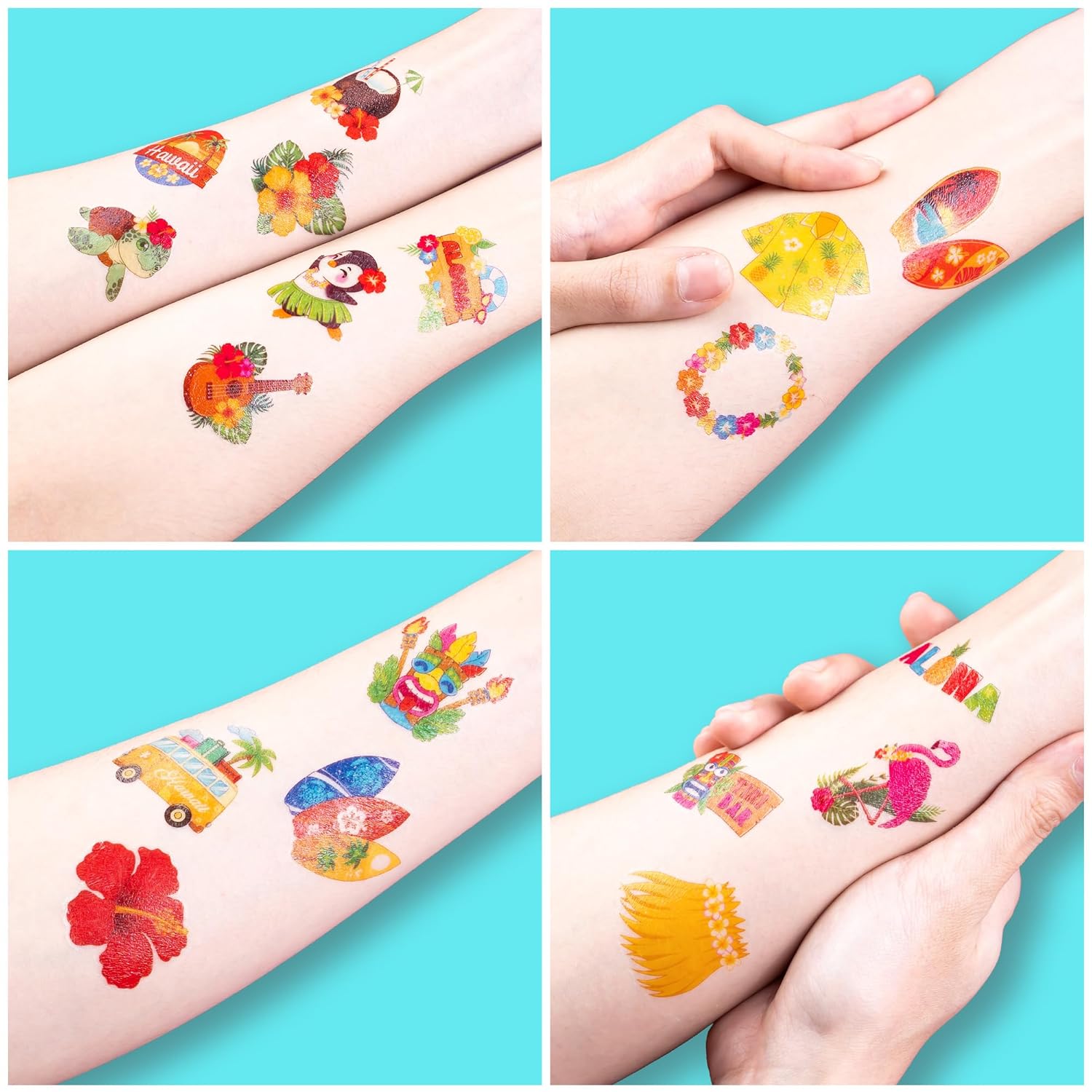 96 PCS Hawaiian Luau Temporary Tattoos for Kids
