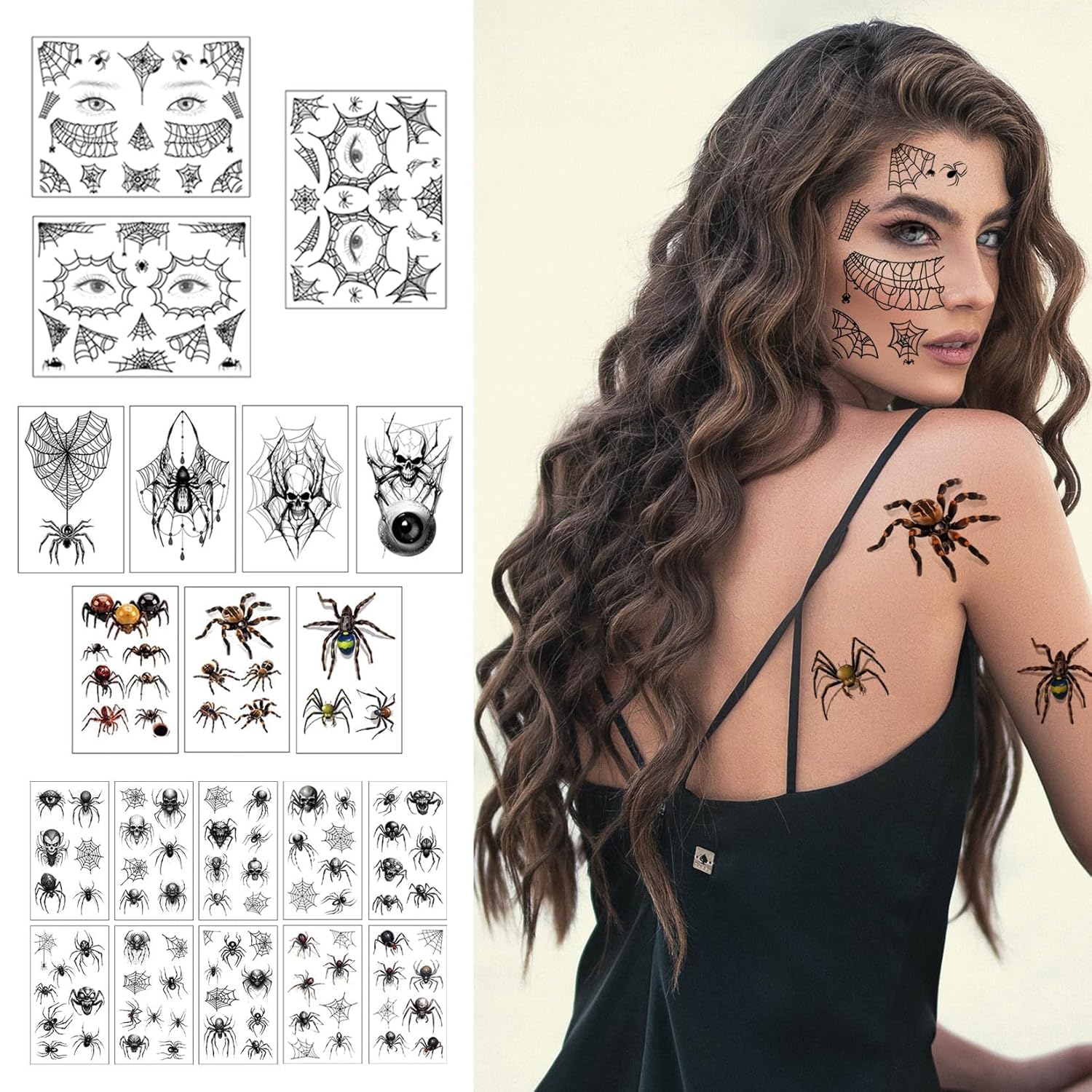 CARGEN Halloween Spider Skull Temporary Tattoos 20 Sheets 141 Designs