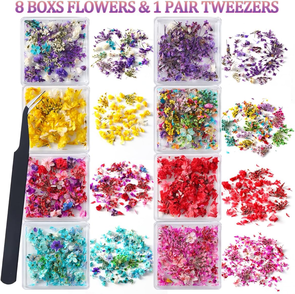8 Box Dried Flowers Nail Art Decor Kits