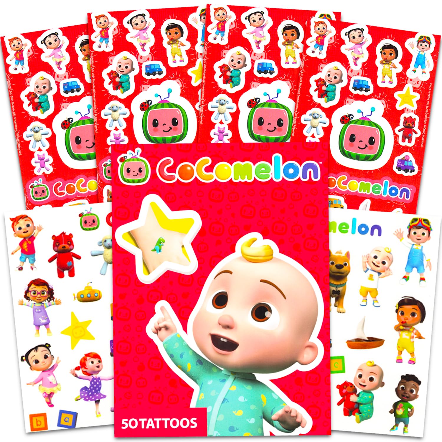 Cocomelon Party Favor Set with 100 Stickers and 100 Tattoos