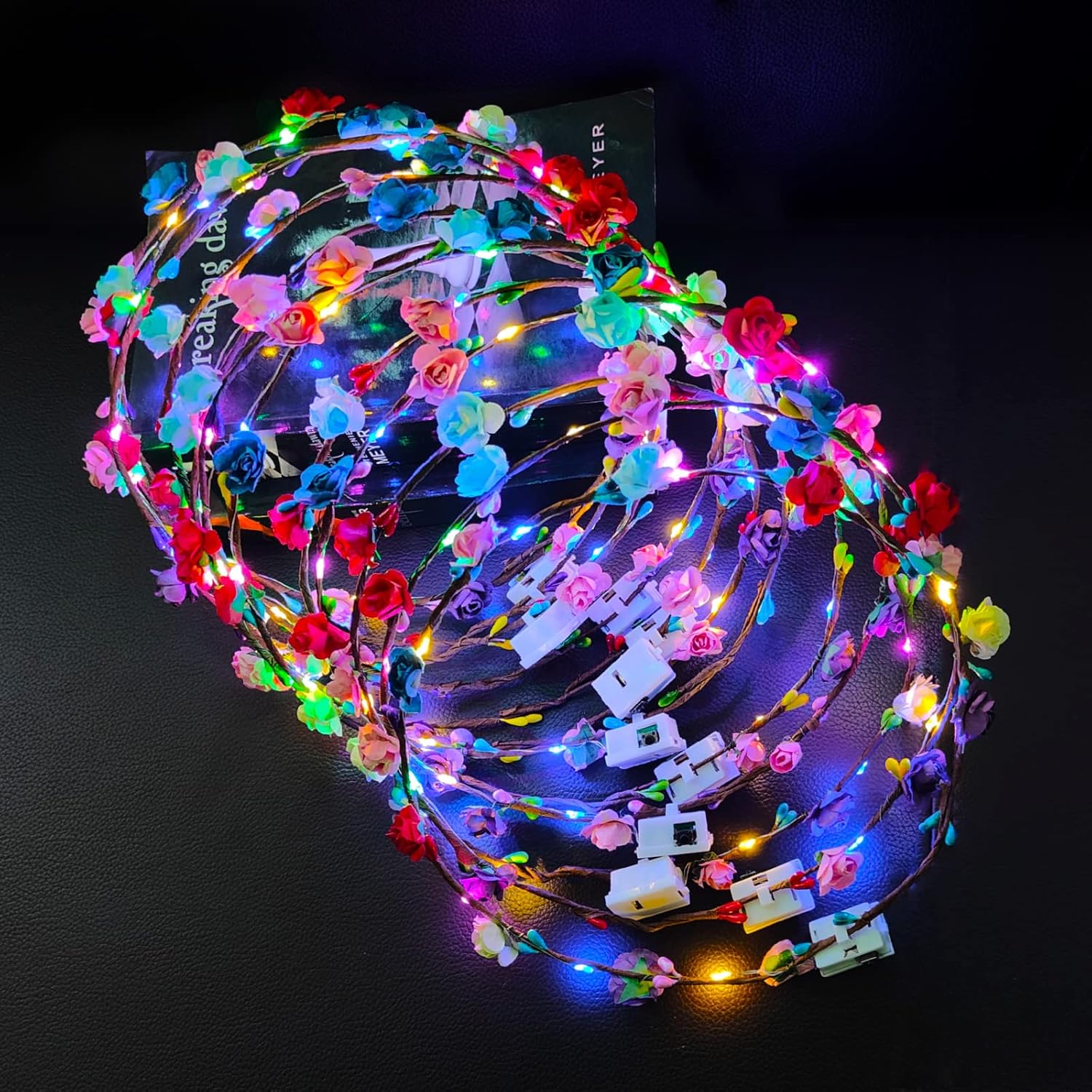 PTHTECHUS LED Flower Headband Crown 12 Pack