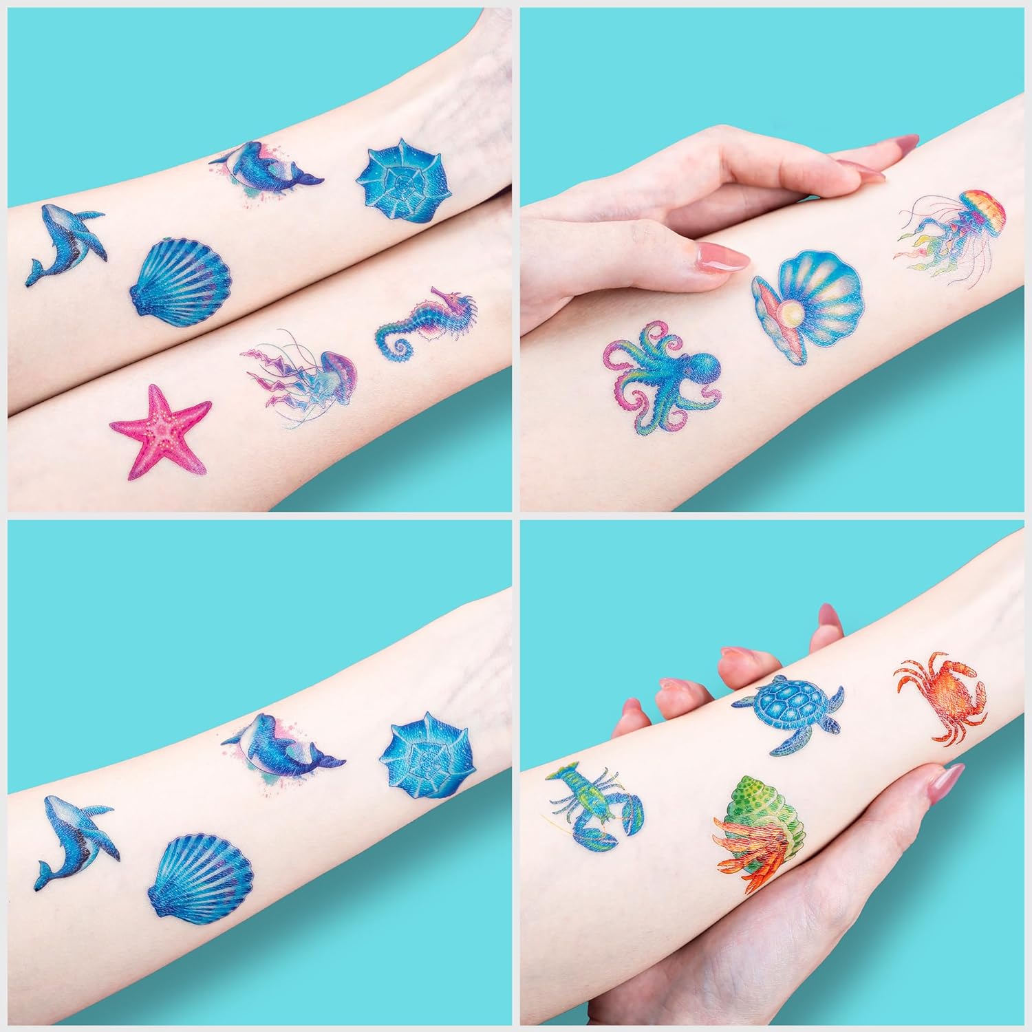 96 PCS Ocean Sea Animal Temporary Tattoos for Kids