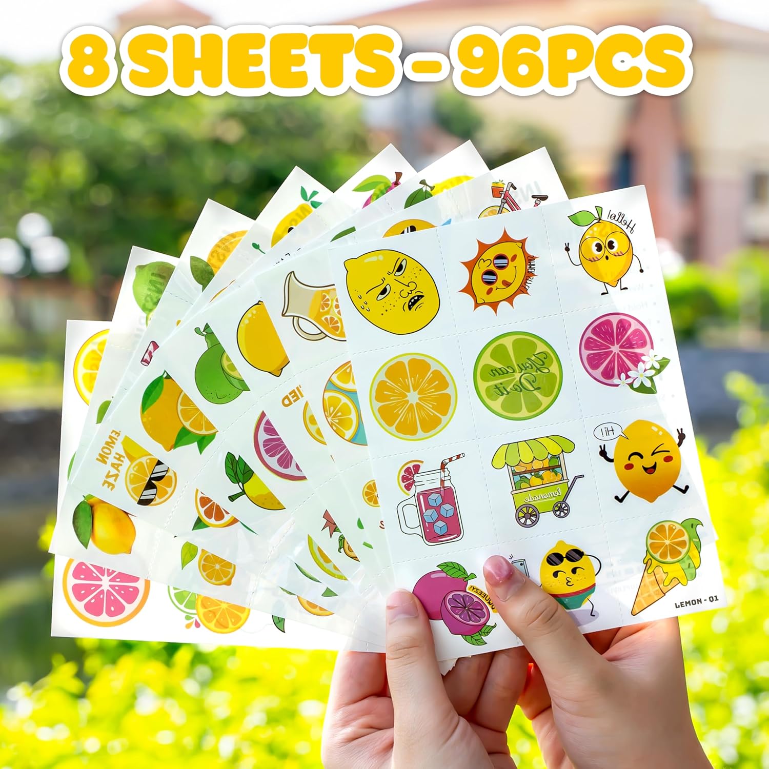 96 PCS Lemon Temporary Tattoos for Kids