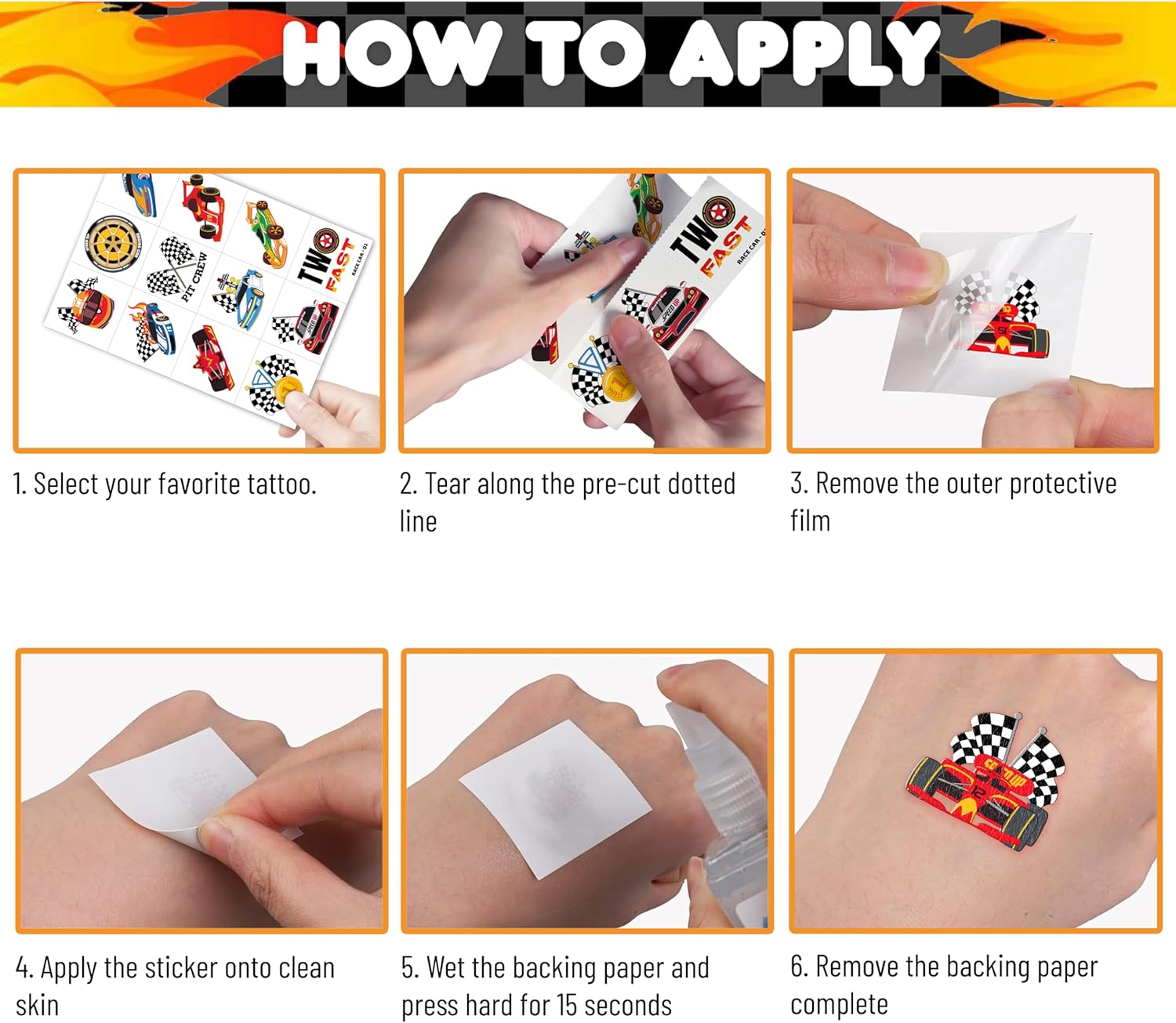 96 PCS Racing Car Temporary Tattoos for Kids