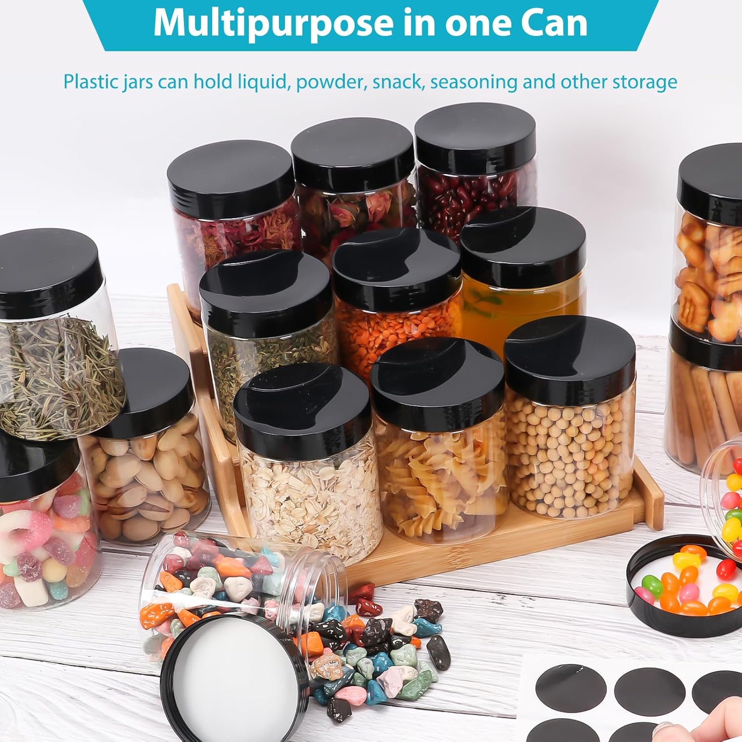 8 oz Clear Plastic Round Jars with Black Lids 40pcs