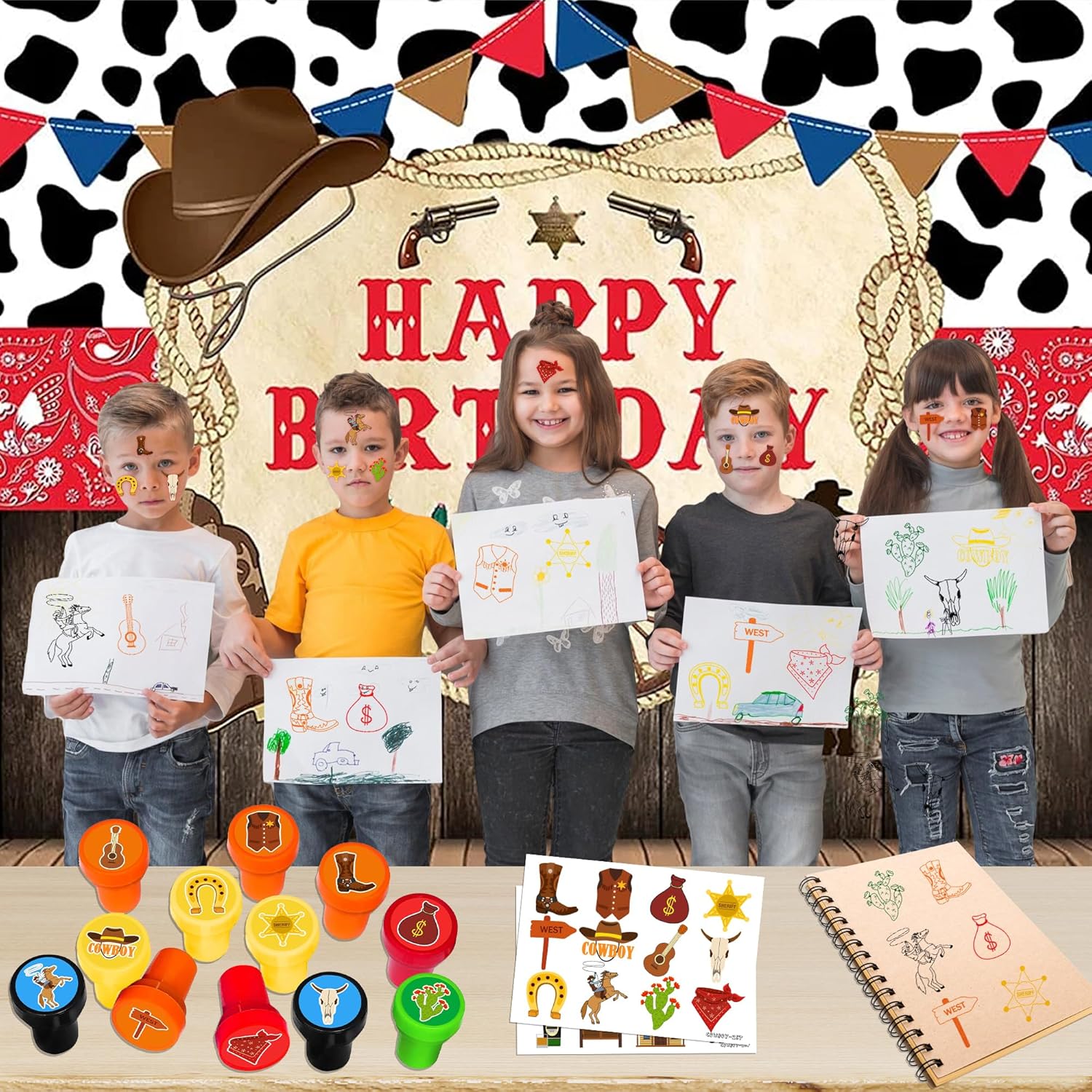 36PCS Cowboy Party Favors with Temp Tattoos and Stamps