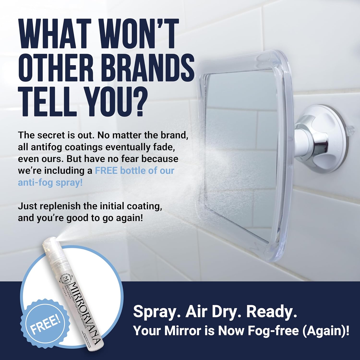 Mirrorvana Fogless Shower Mirror with Upgraded Suction and 360 Swivel