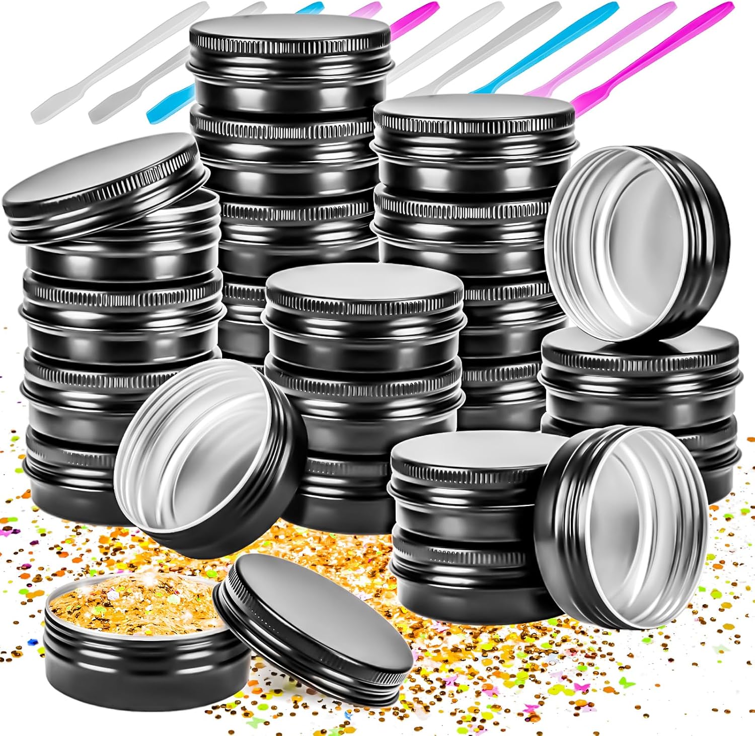 MotBach 24 Pack 1 Oz Metal Tin Jars with Screw Lid