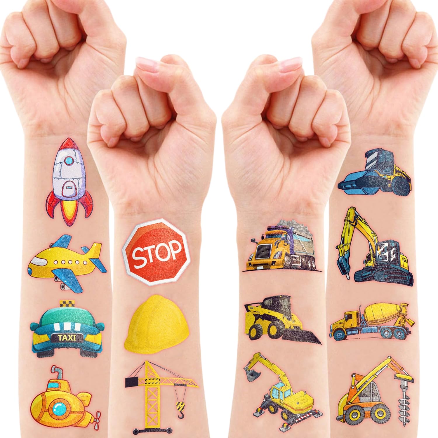 Construction Themed Temporary Tattoos for Kids 96PCS