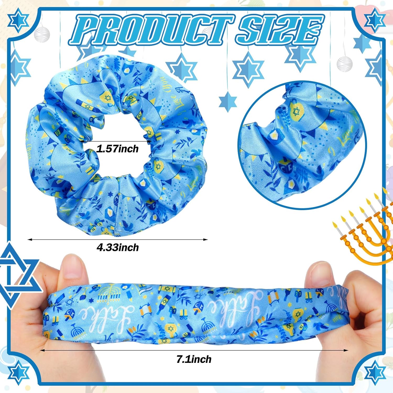 24 Pcs Hanukkah Hair Scrunchies with Star of David Design