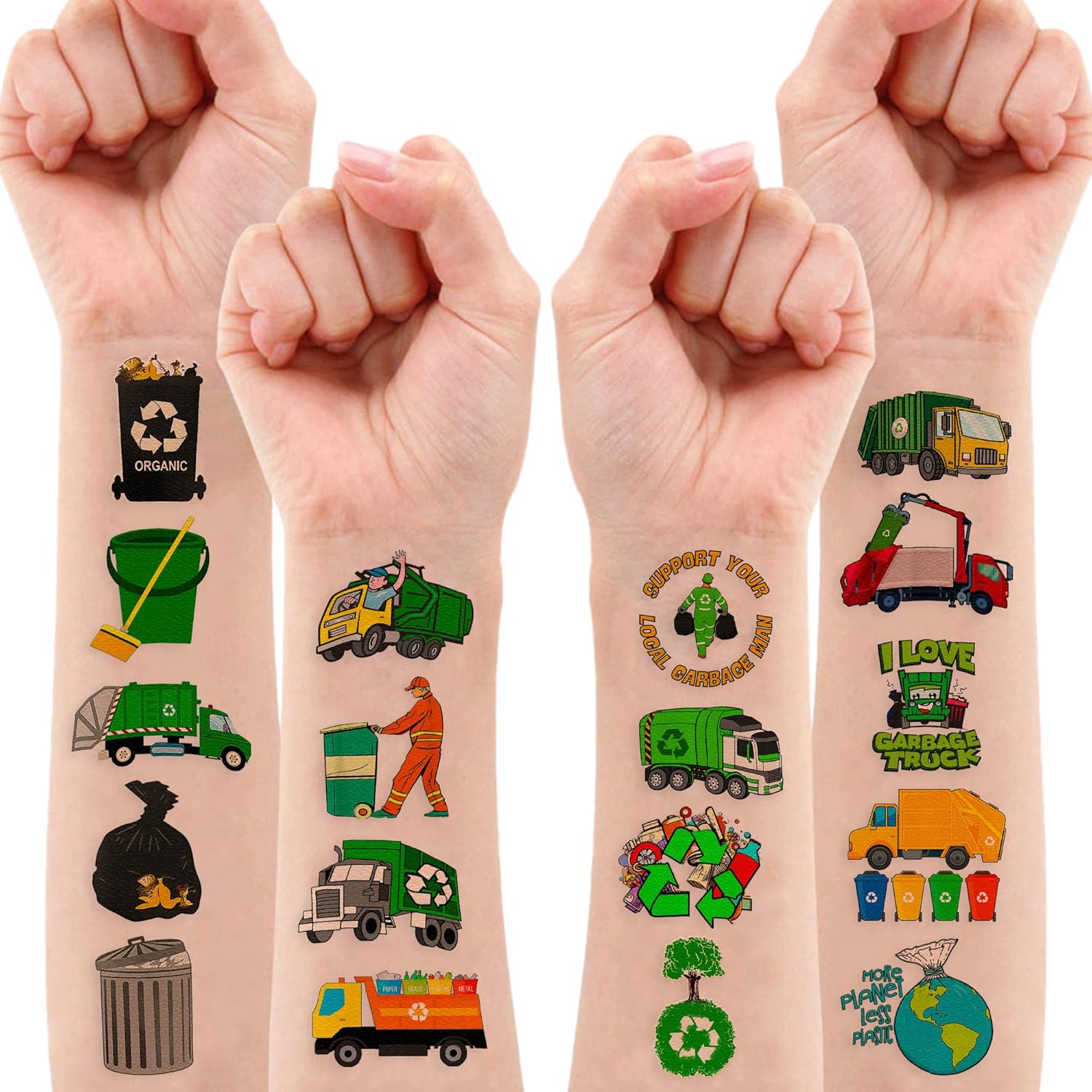 Garbage Truck Temporary Tattoos for Kids 96PCS Set